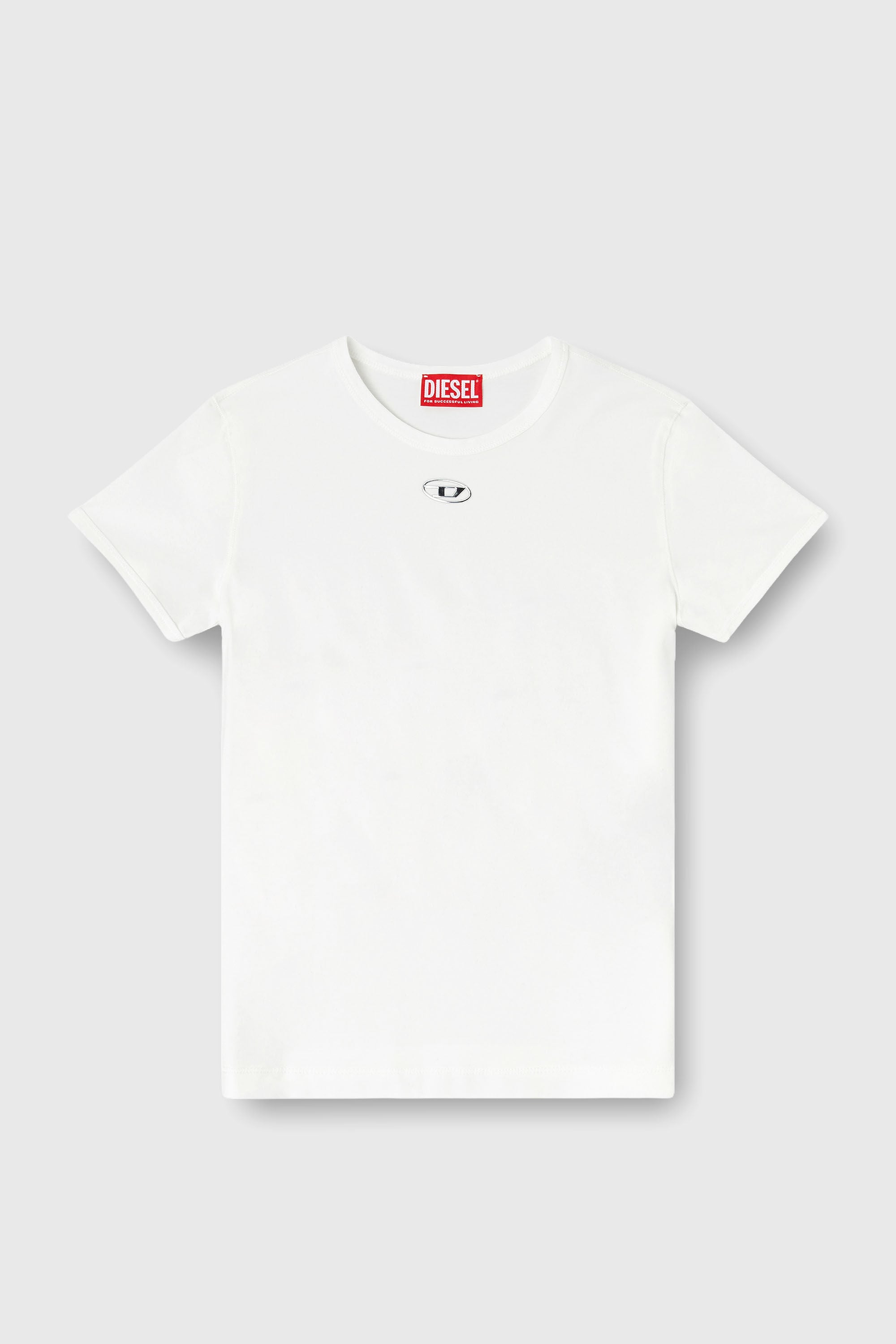 Diesel - T-UNCUTIESLONG-OD, T-shirt slim con Oval D metallico Donna in Bianco - 2