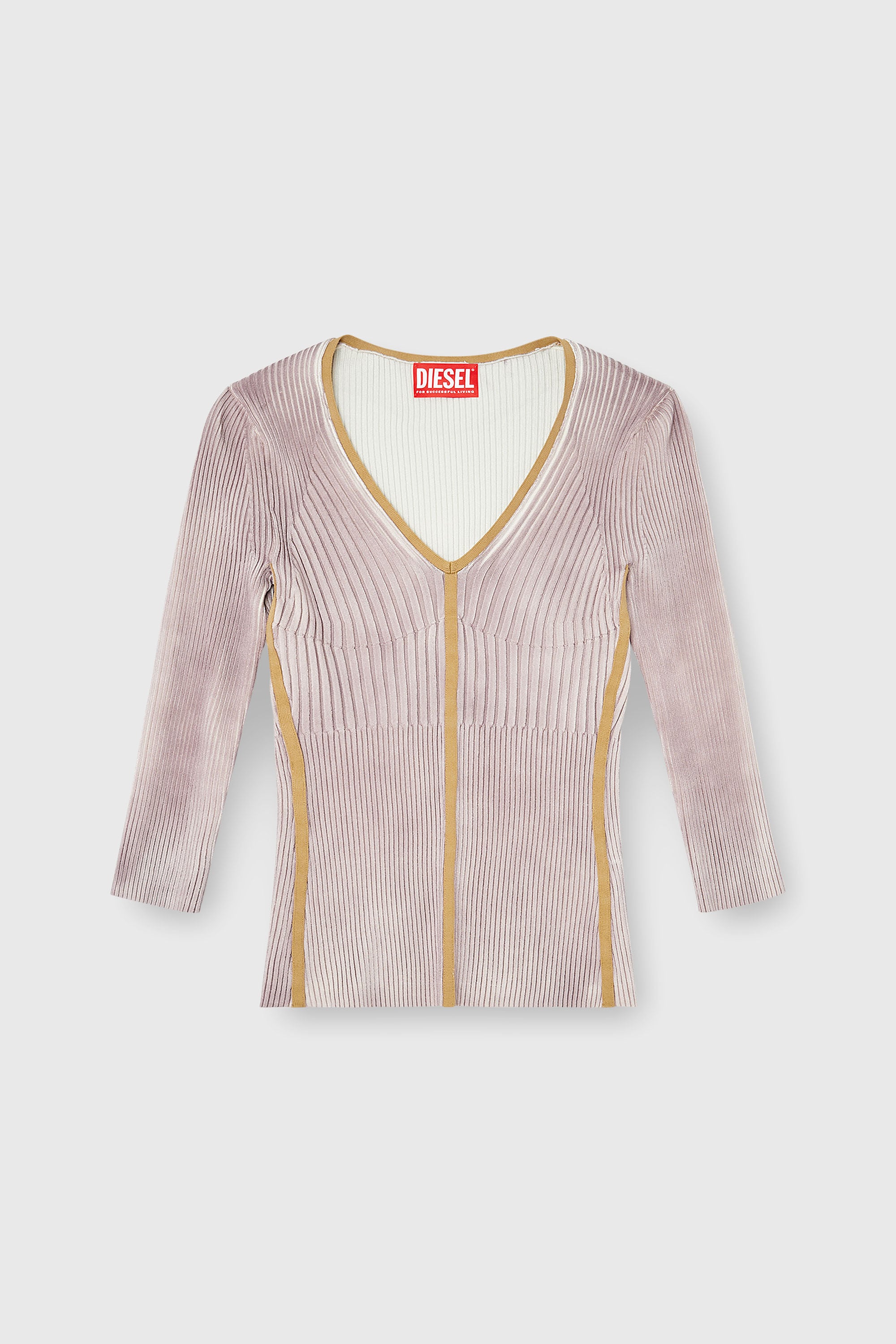 Diesel - M-SARMANI, Maglia a costine con scollo a V e bande a contrasto Donna in Viola - 2