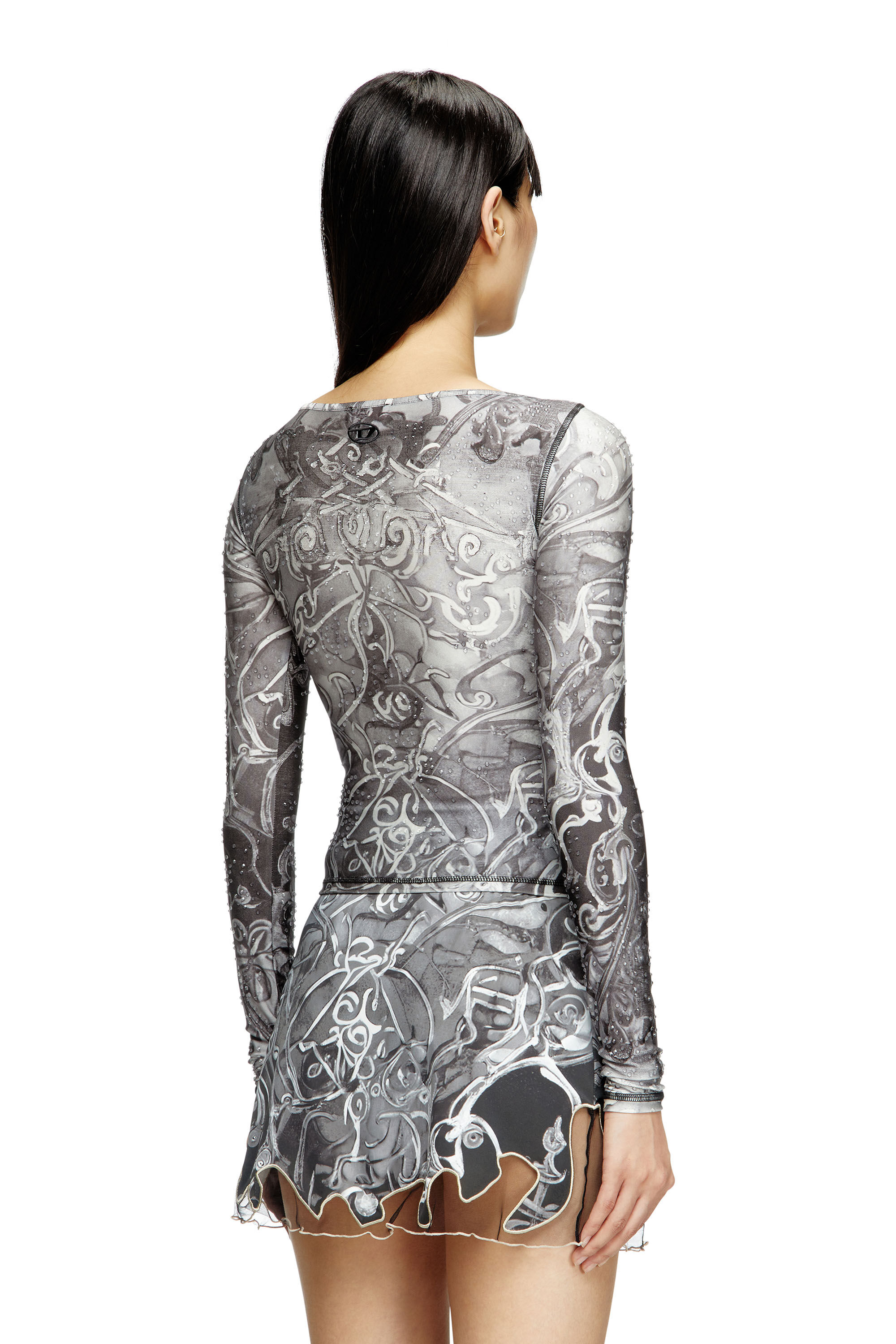 Diesel - T-ANTICA-LS, Top stampato con cristalli Donna in Grigio - 4