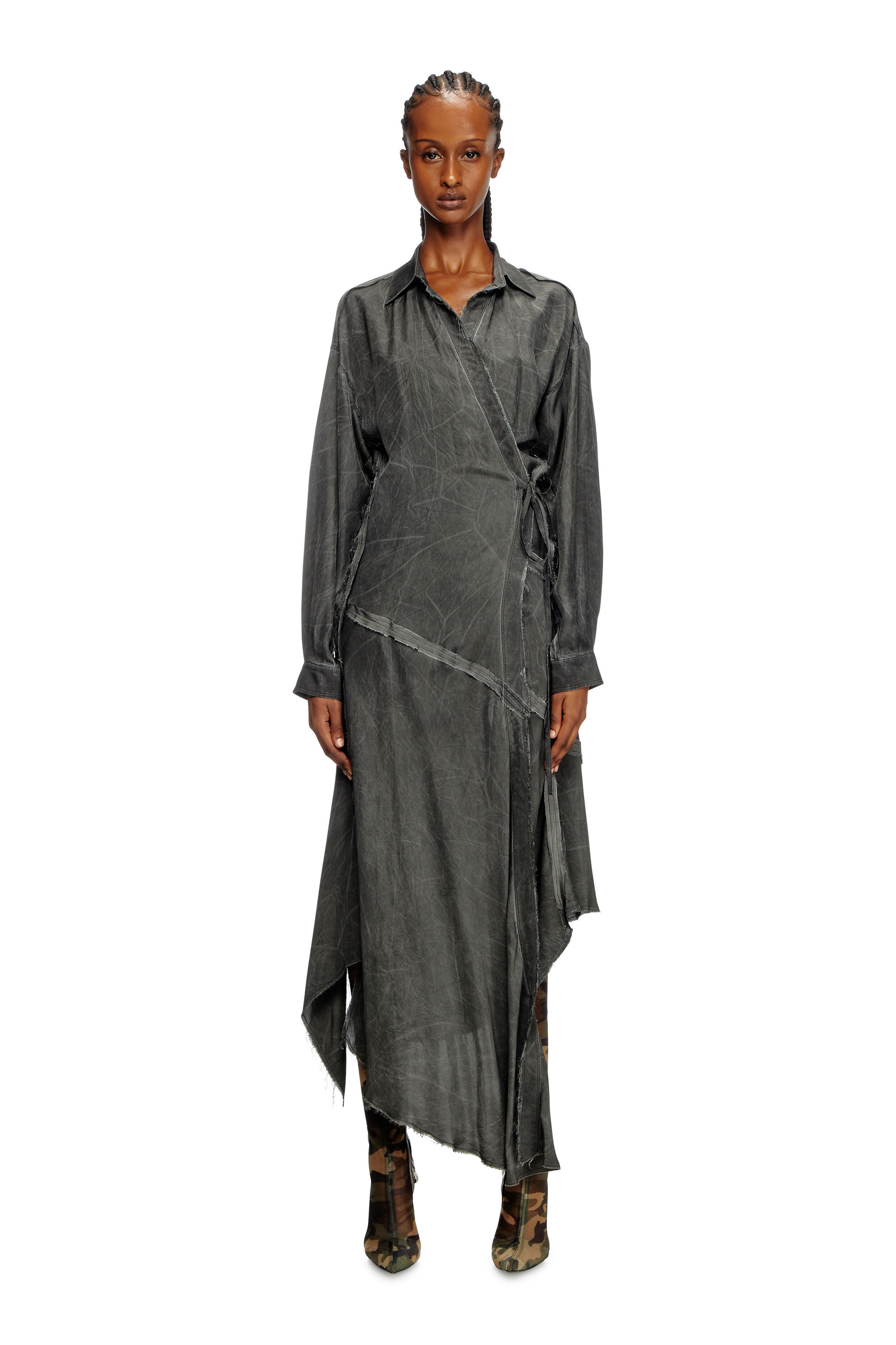 Diesel - D-RAVEN-Q1, Abito a maniche lunghe asimmetrico Donna in Grigio - 1