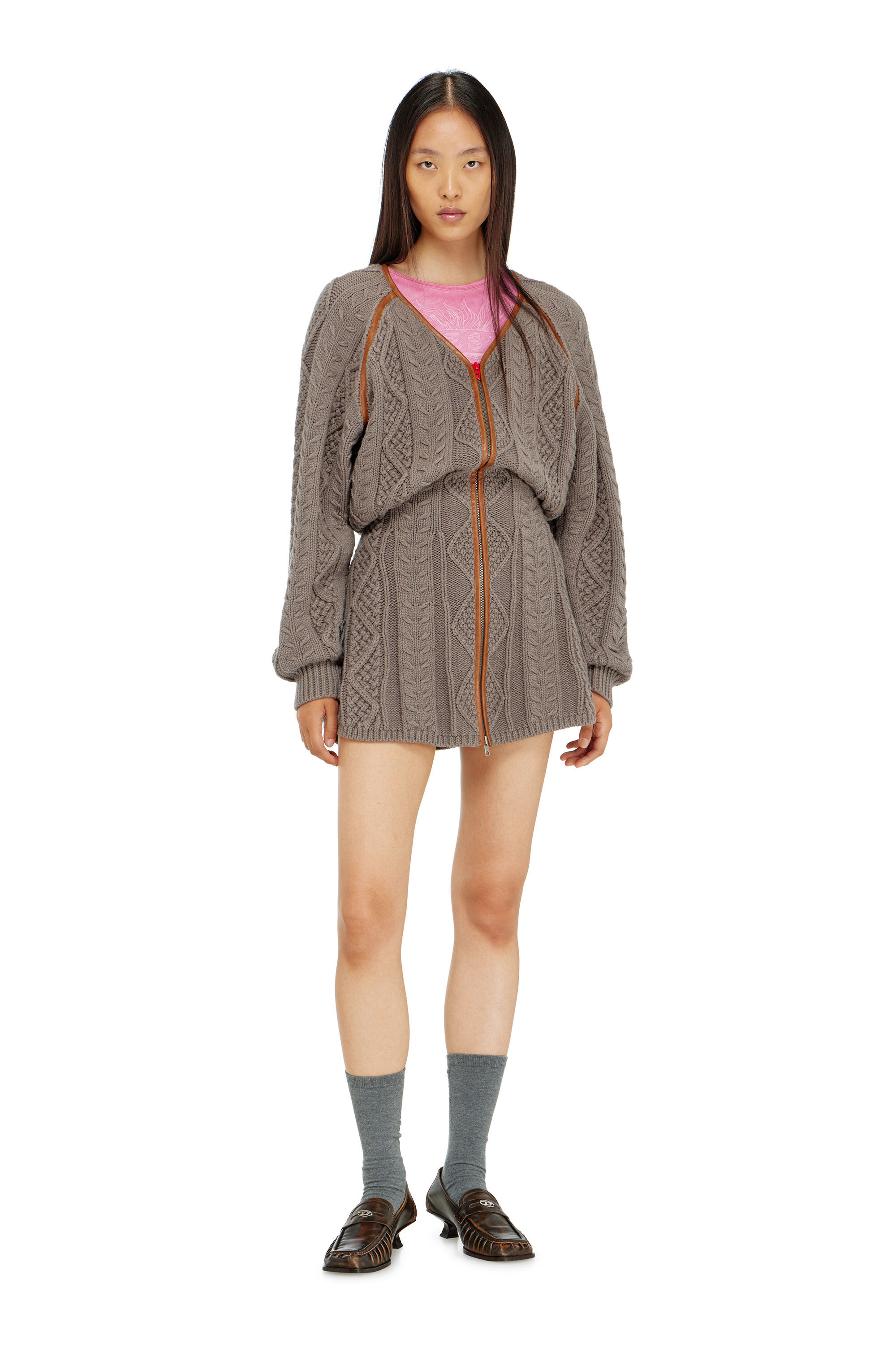 Diesel - M-INTESSE, Abito mini cardigan in maglia a trecce Donna in Grigio - 3