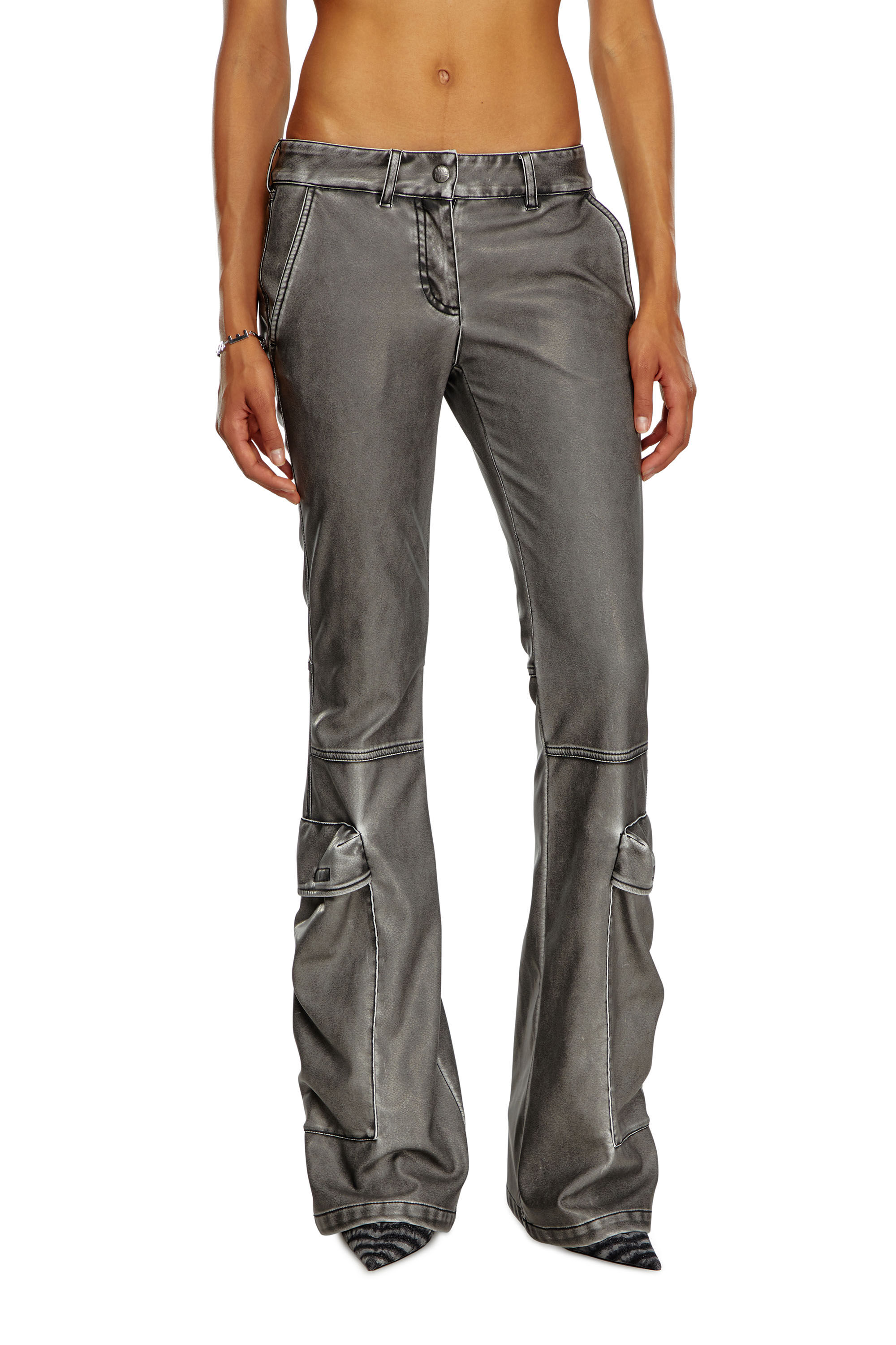 Pantaloni bootcut in tessuto tecnico lavato Donna Nero Diesel