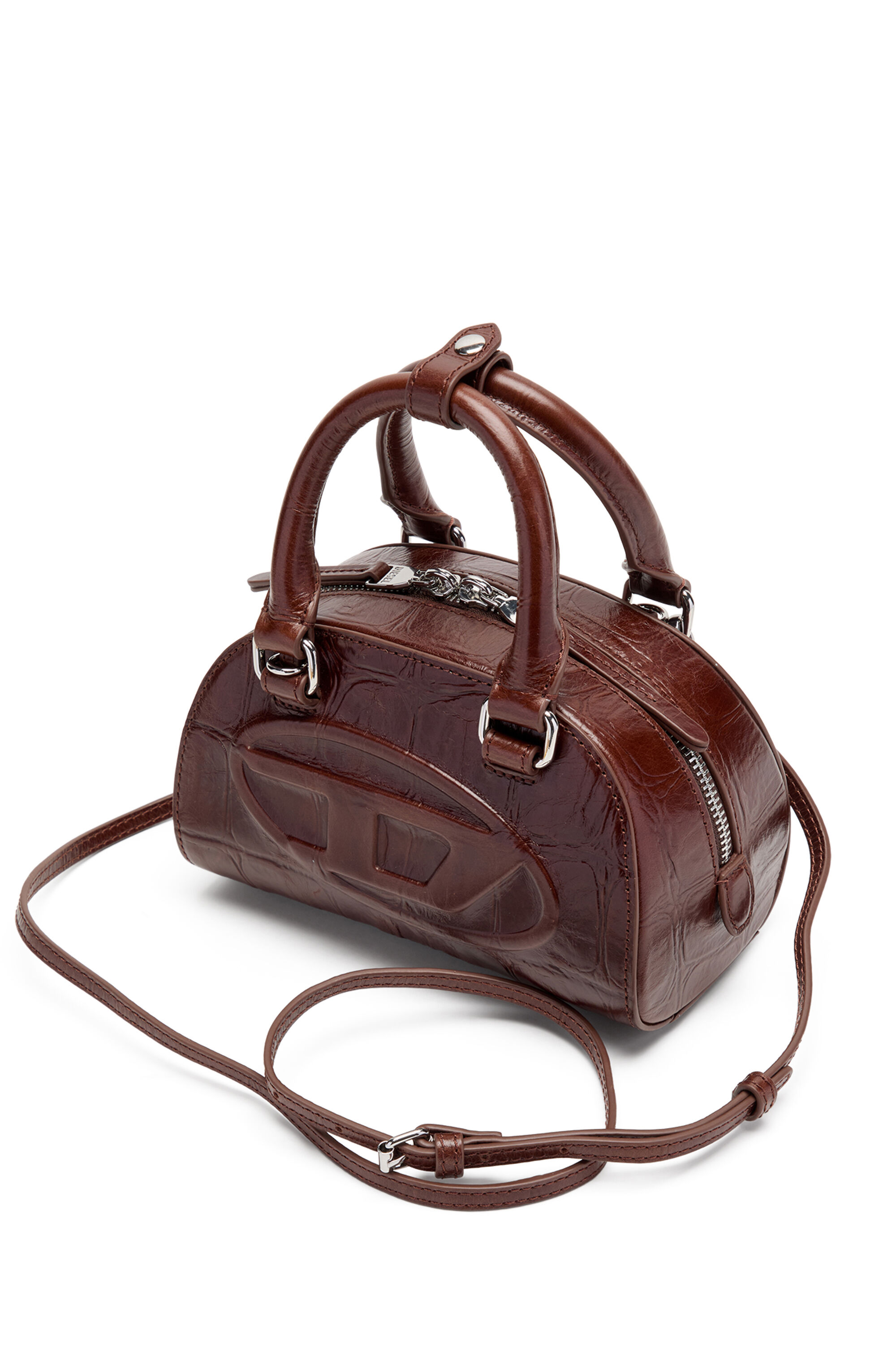 Diesel - 1DR DOME CROSSBODY, 1DR Dome-Borsa bowling mini in pelle effetto coccodrillo Donna in Marrone - 3