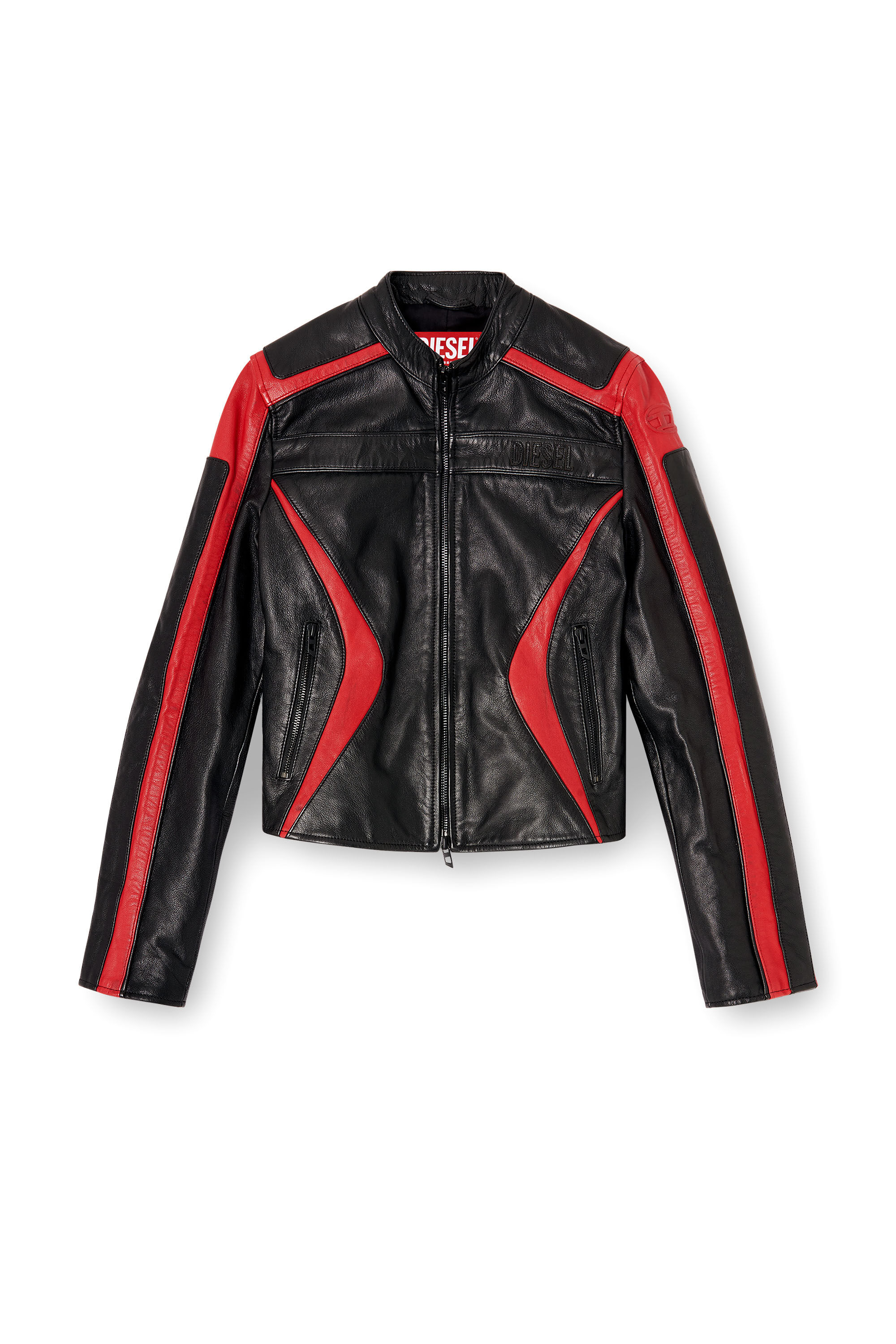 Diesel - L-OVABLE, Giacca biker in pelle color block Donna in Multicolor - 2