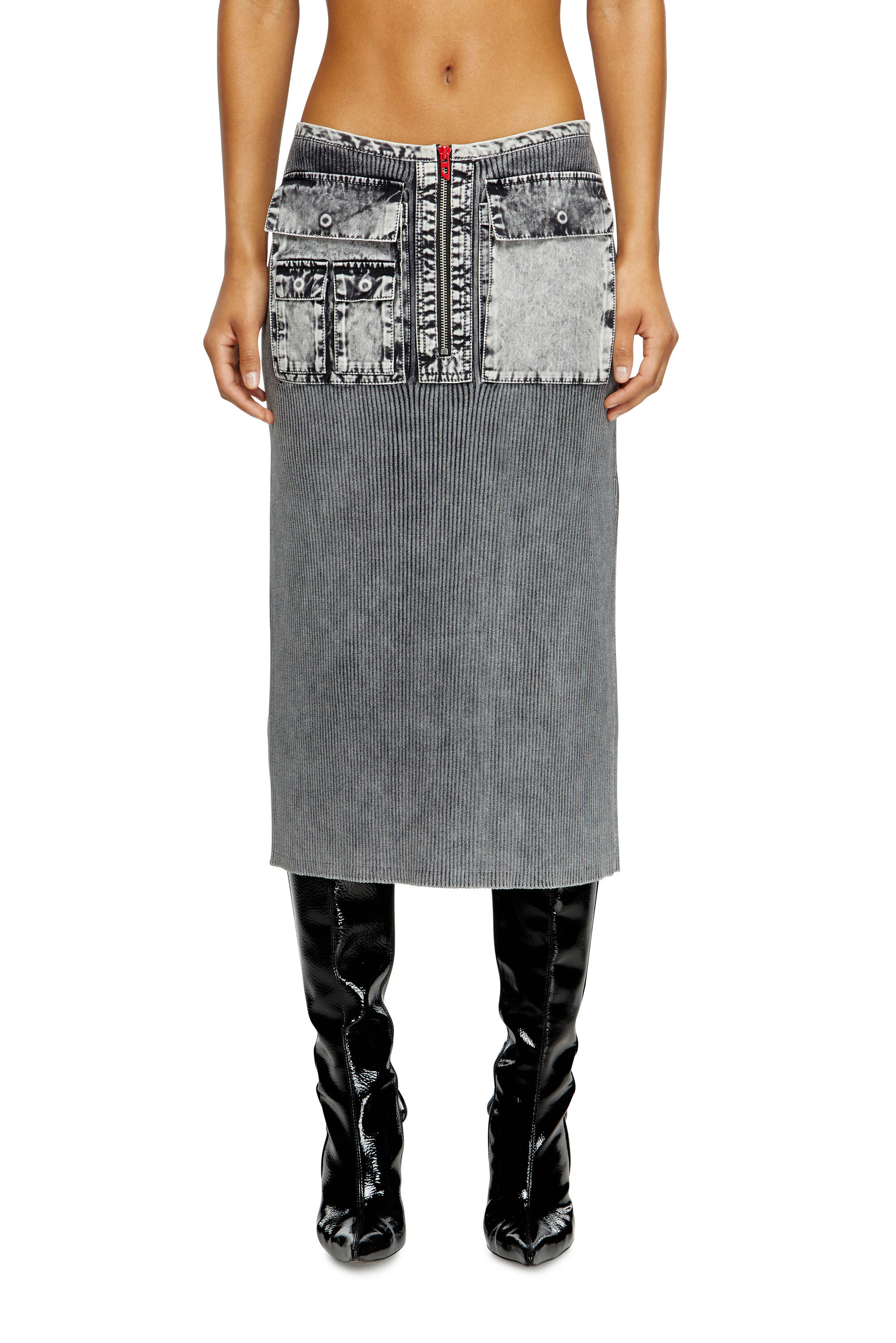【関税&送料込】Diesel Gonna Midi In Denim Women's Denim midi skirt with slit | Grey | Diesel