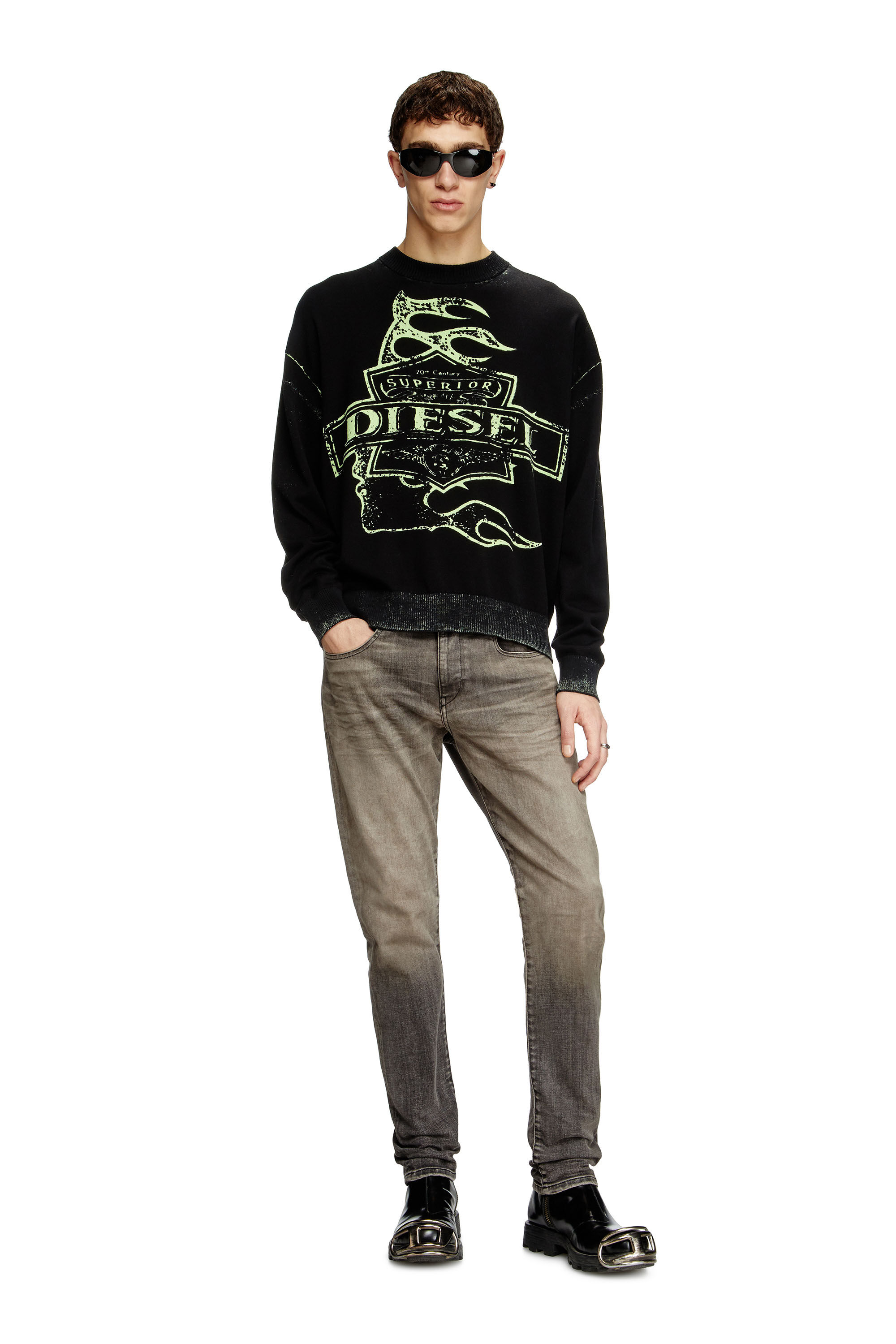 Diesel - K-BELEZ, Maglia con logo stampato al contrario Uomo in Nero - 1