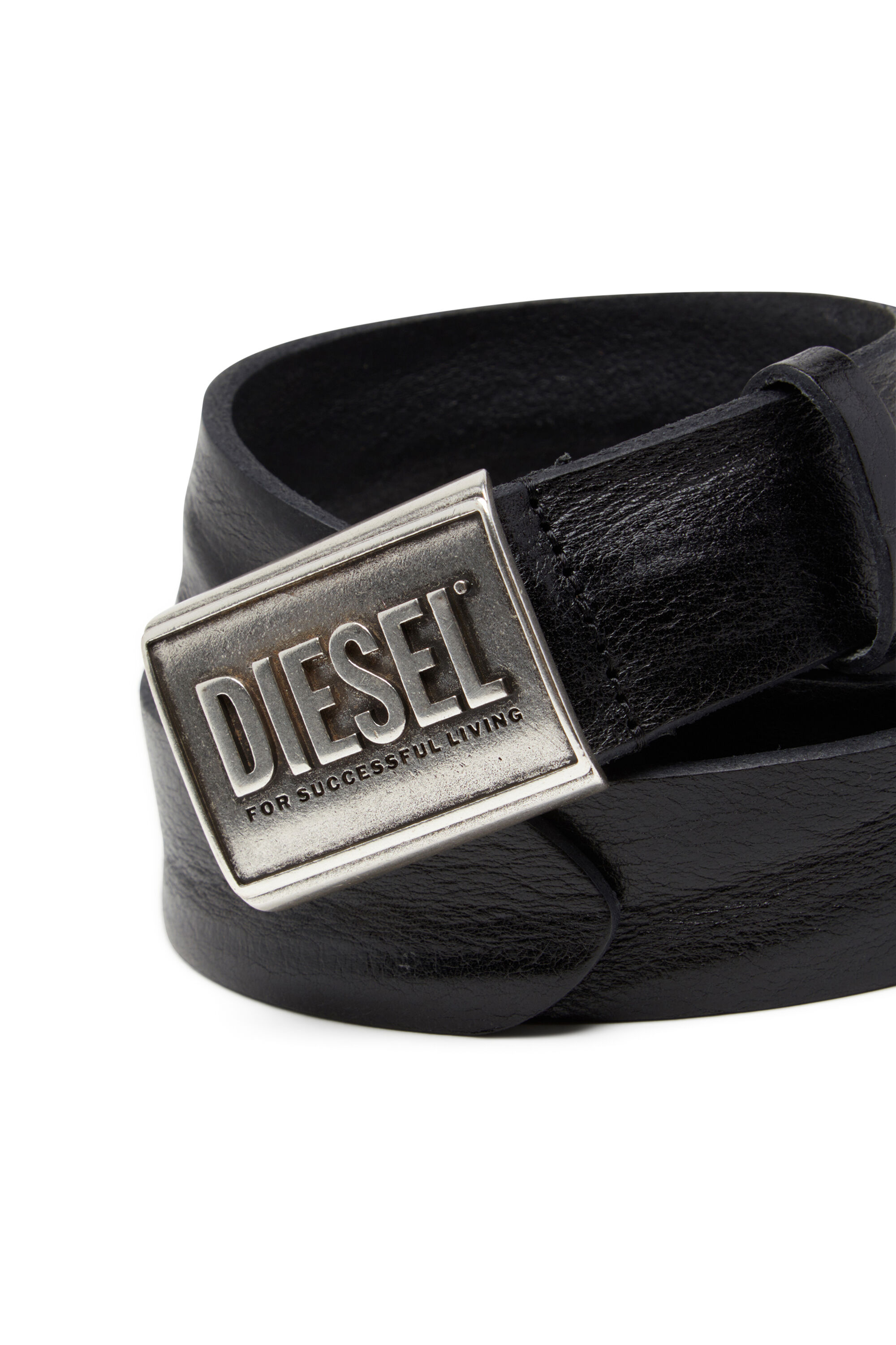 Diesel - B-METAL BISCOTTO, Cintura 4 cm in pelle con placca logo Uomo in Nero - 3