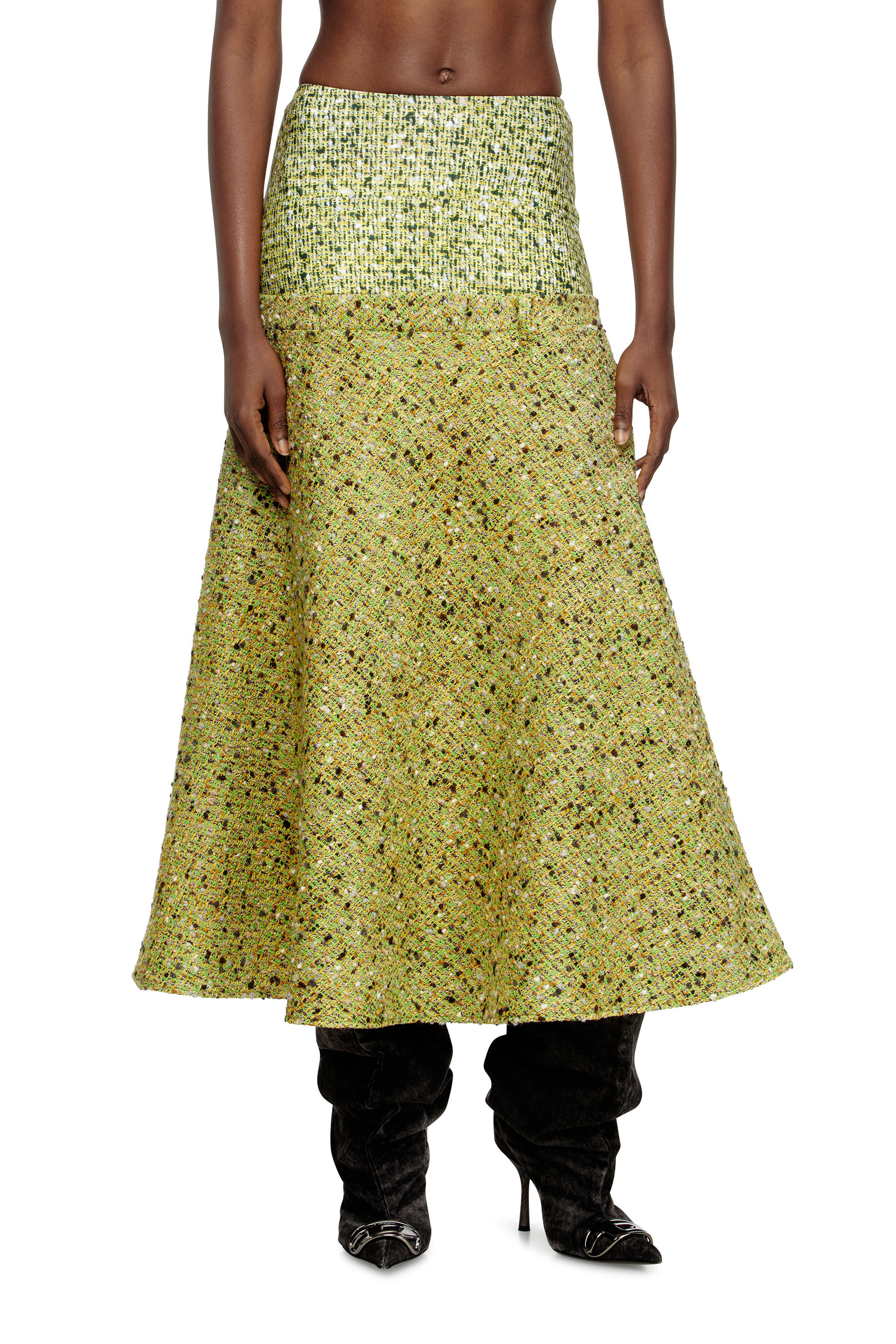 Diesel - O-GRACE-MIX, Gona bouclé con vita in lycra Donna in Verde - 3