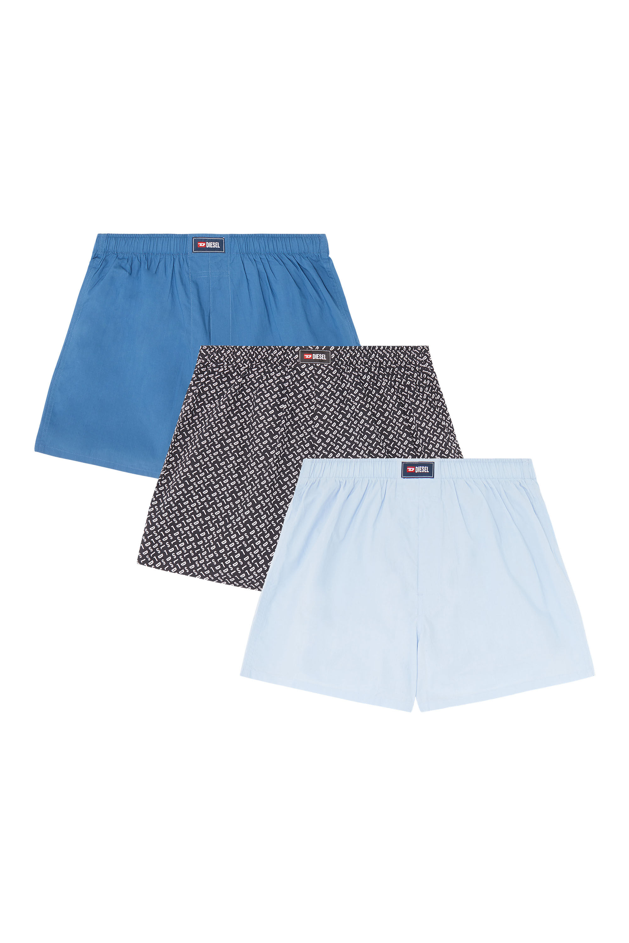 Diesel - RYAN-D-CORE-3PACK, Set da tre paia boxer lungo in cotone, tinta unita e stampa all-over DSL Uomo in Blu - 2