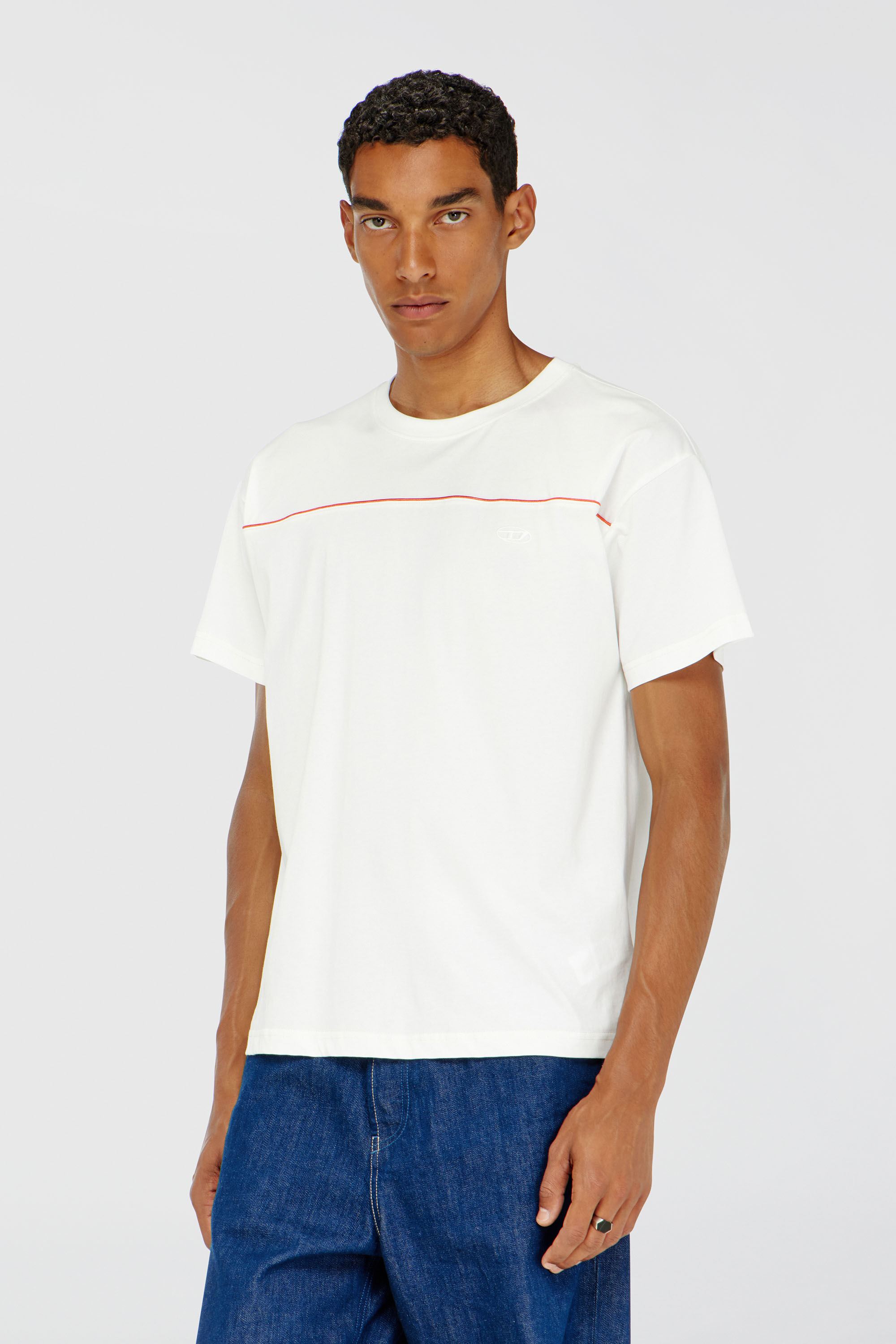 Diesel - T-NORM-PIPING, Man's T-shirt with contrast piping in White - 3