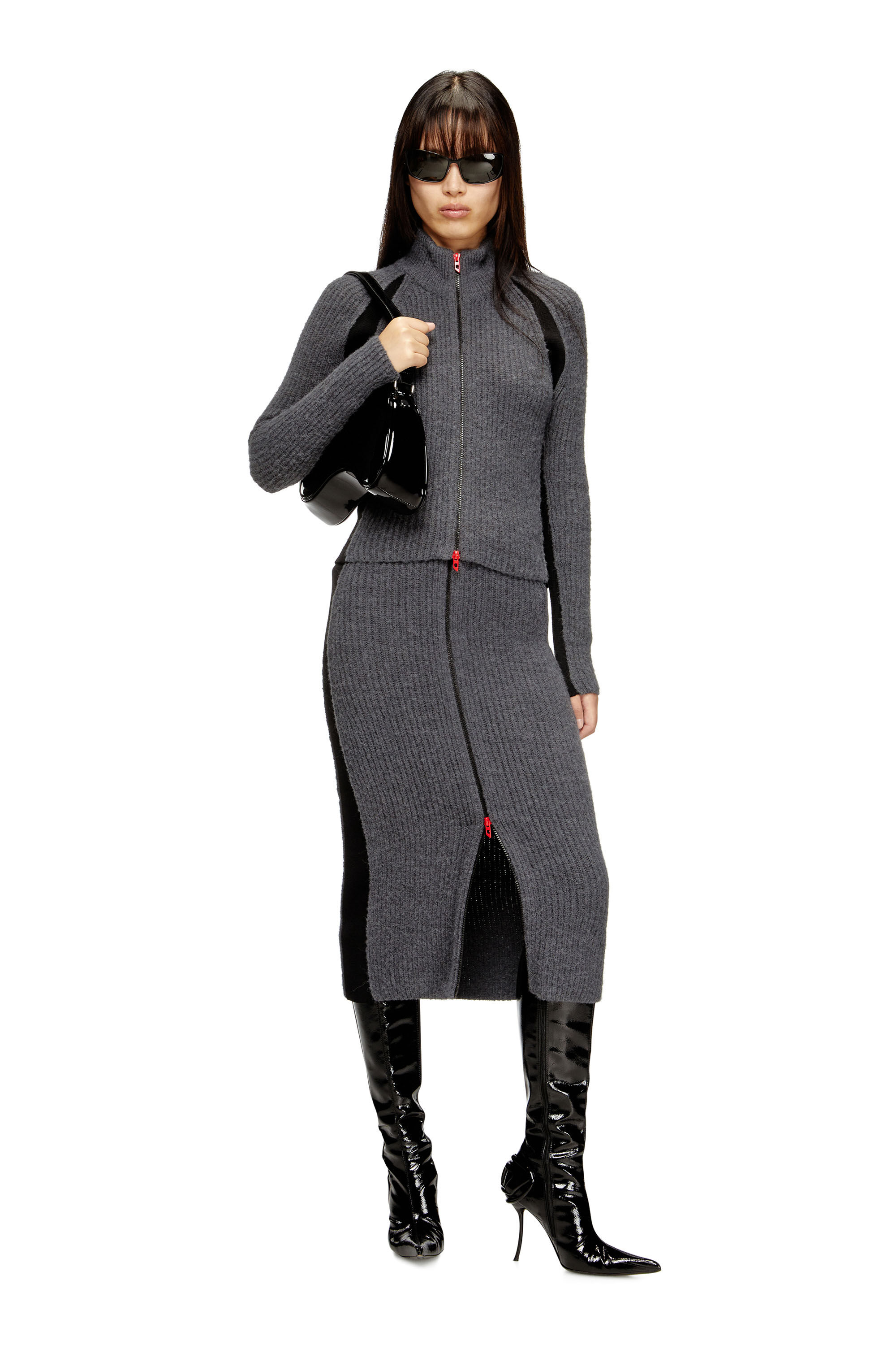 Diesel - M-LOUISE, Cardigan misto alpaca con inserti a contrasto Donna in Grigio - 1