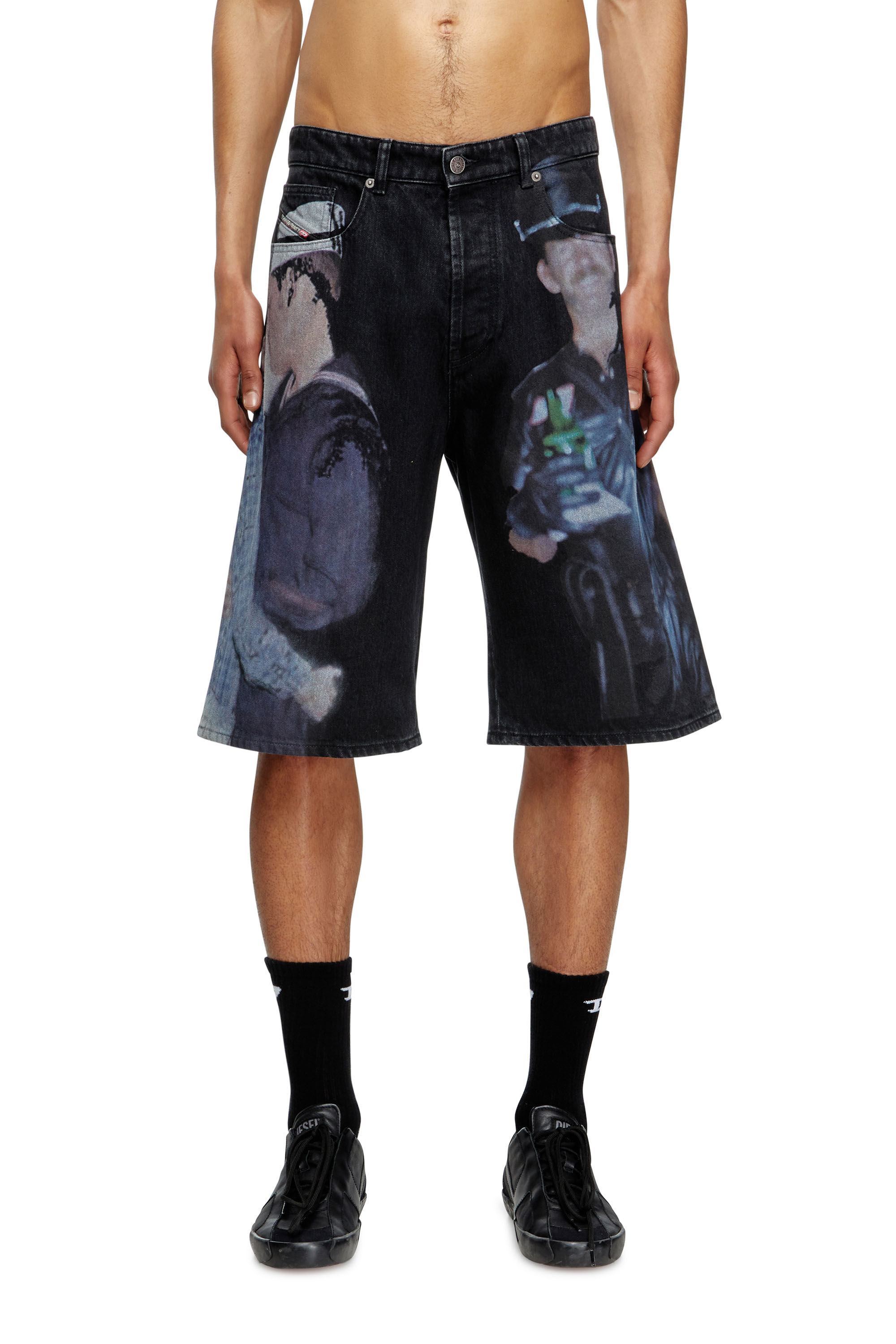 Diesel - PR-D-RIXFORD-S, Short in denim con stampa multicolor Unisex in Nero - 3