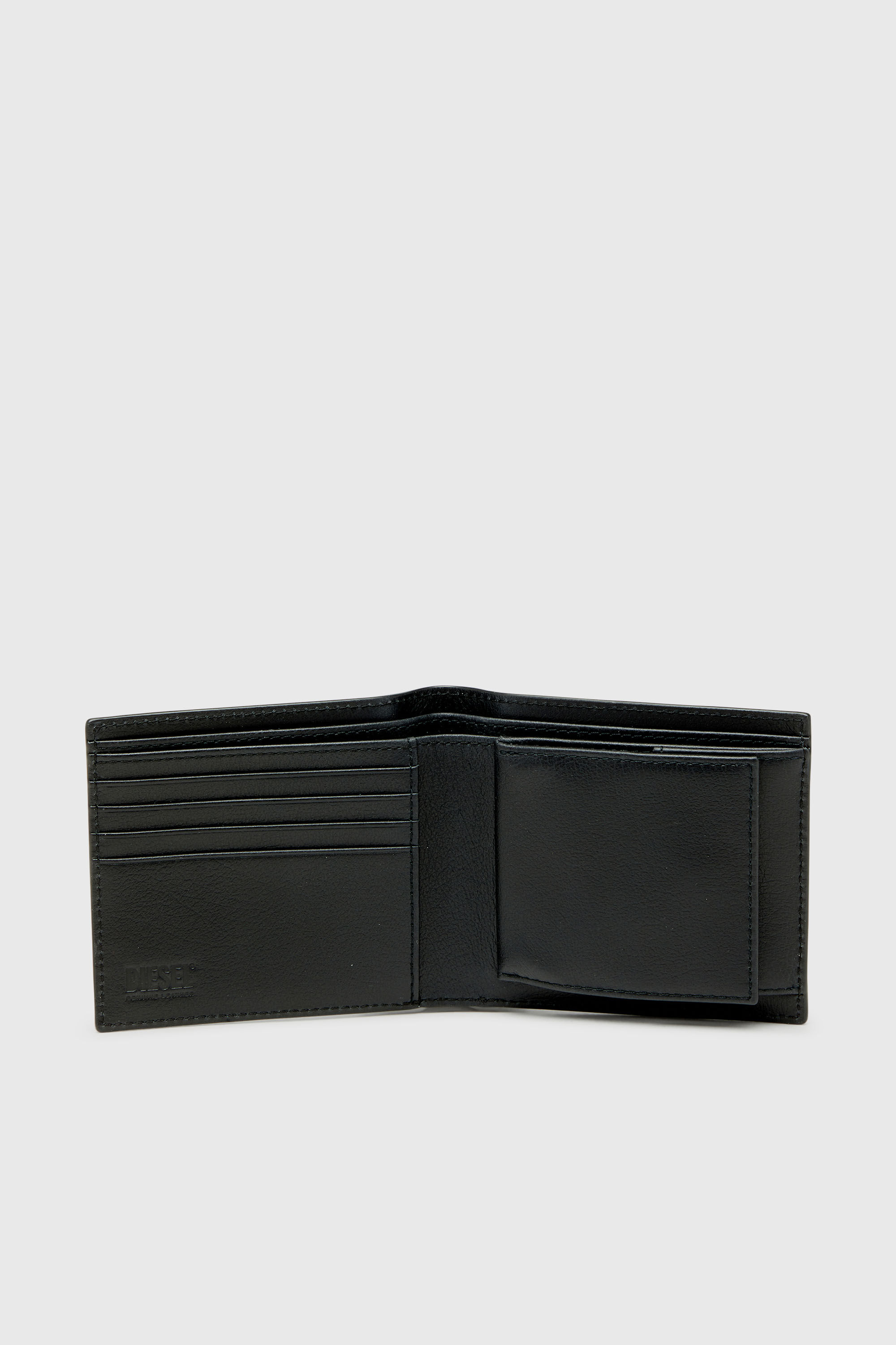 Diesel - MONOGRAM BI-FOLD COIN S 3D, Portafoglio in pelle a due ante con logo all-over embossato Uomo in Nero - 3