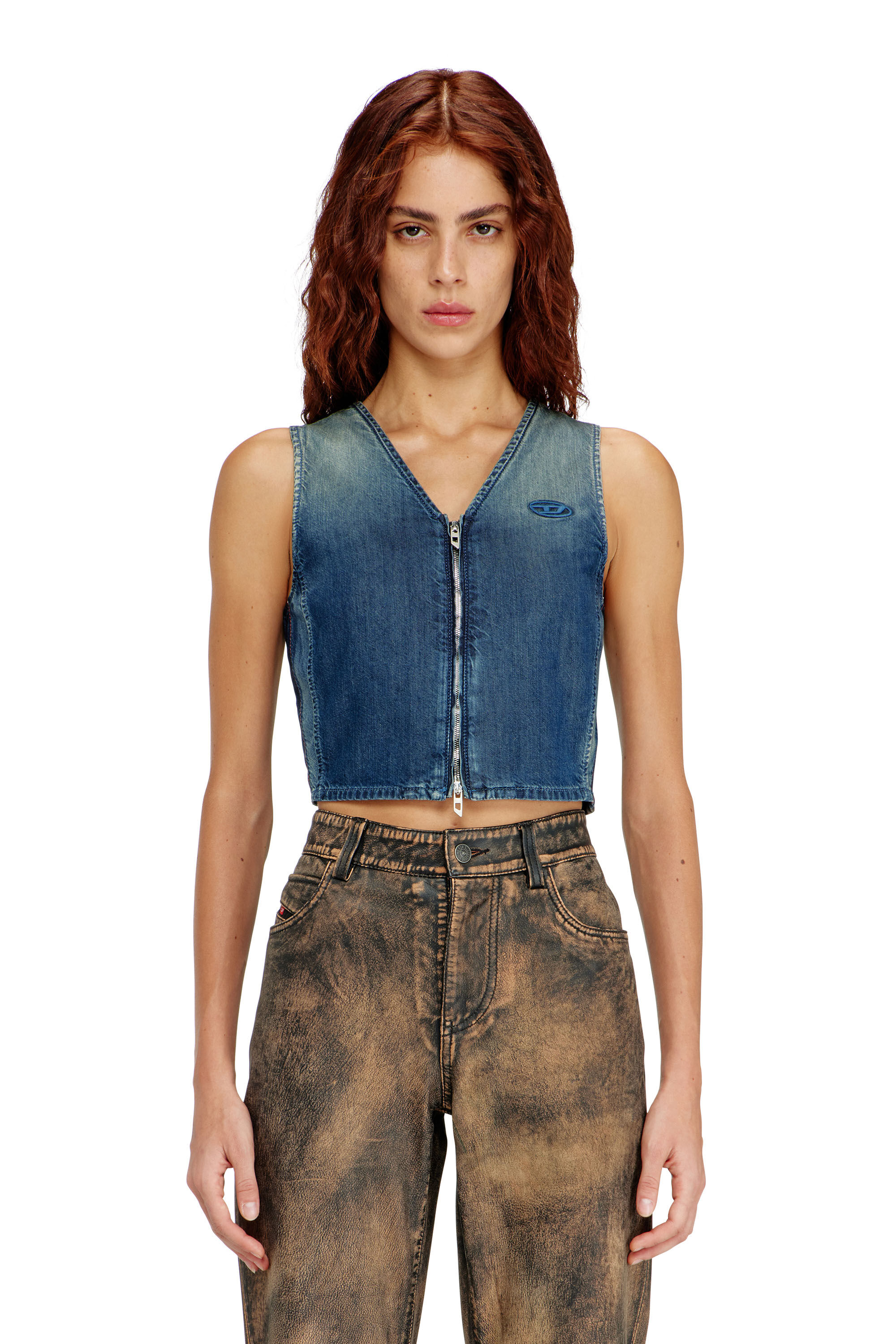 Diesel - DE-MEIO-S, Woman's Cropped denim top with front zip in null - 2