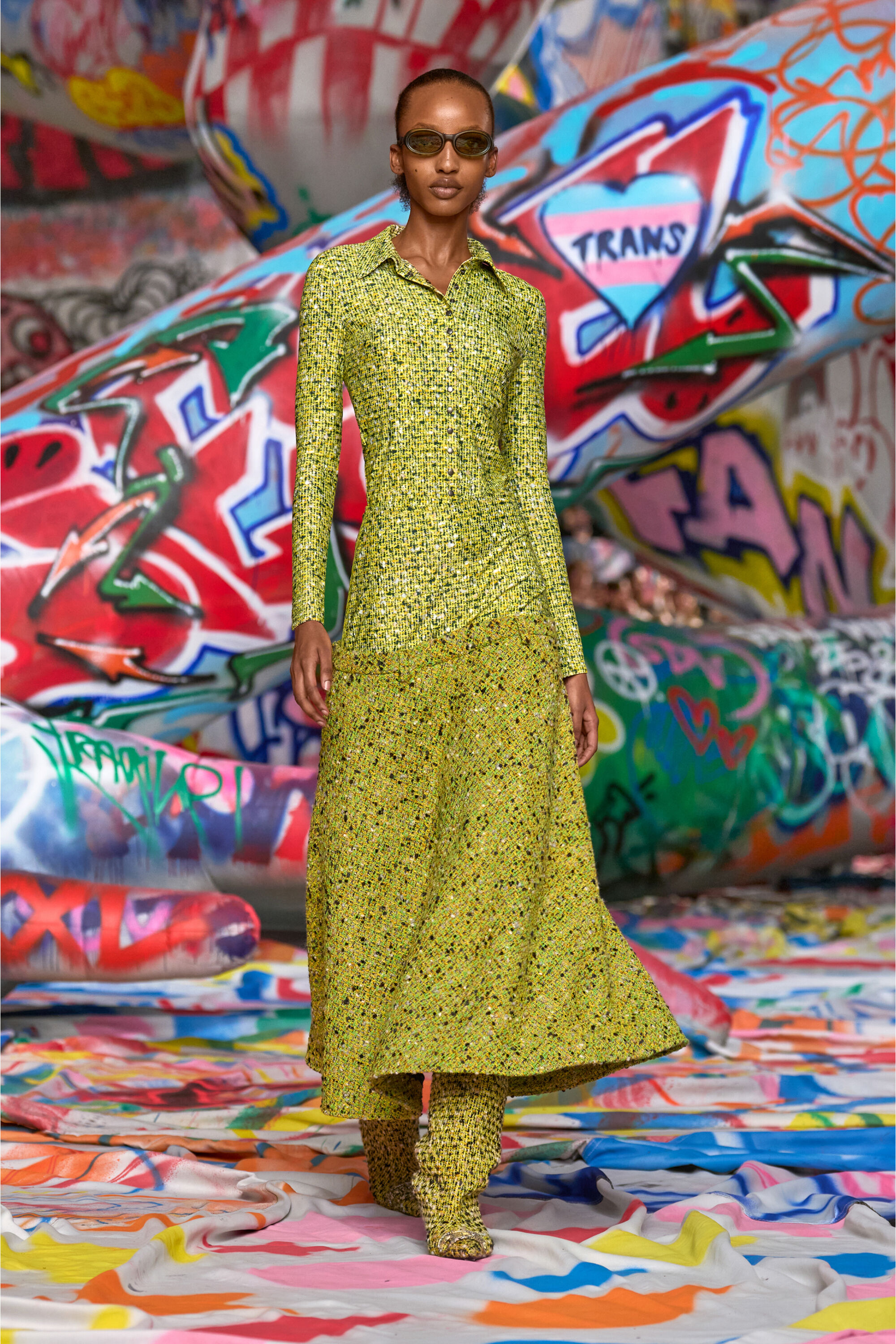 Diesel - O-GRACE-MIX, Gona bouclé con vita in lycra Donna in Verde - 6