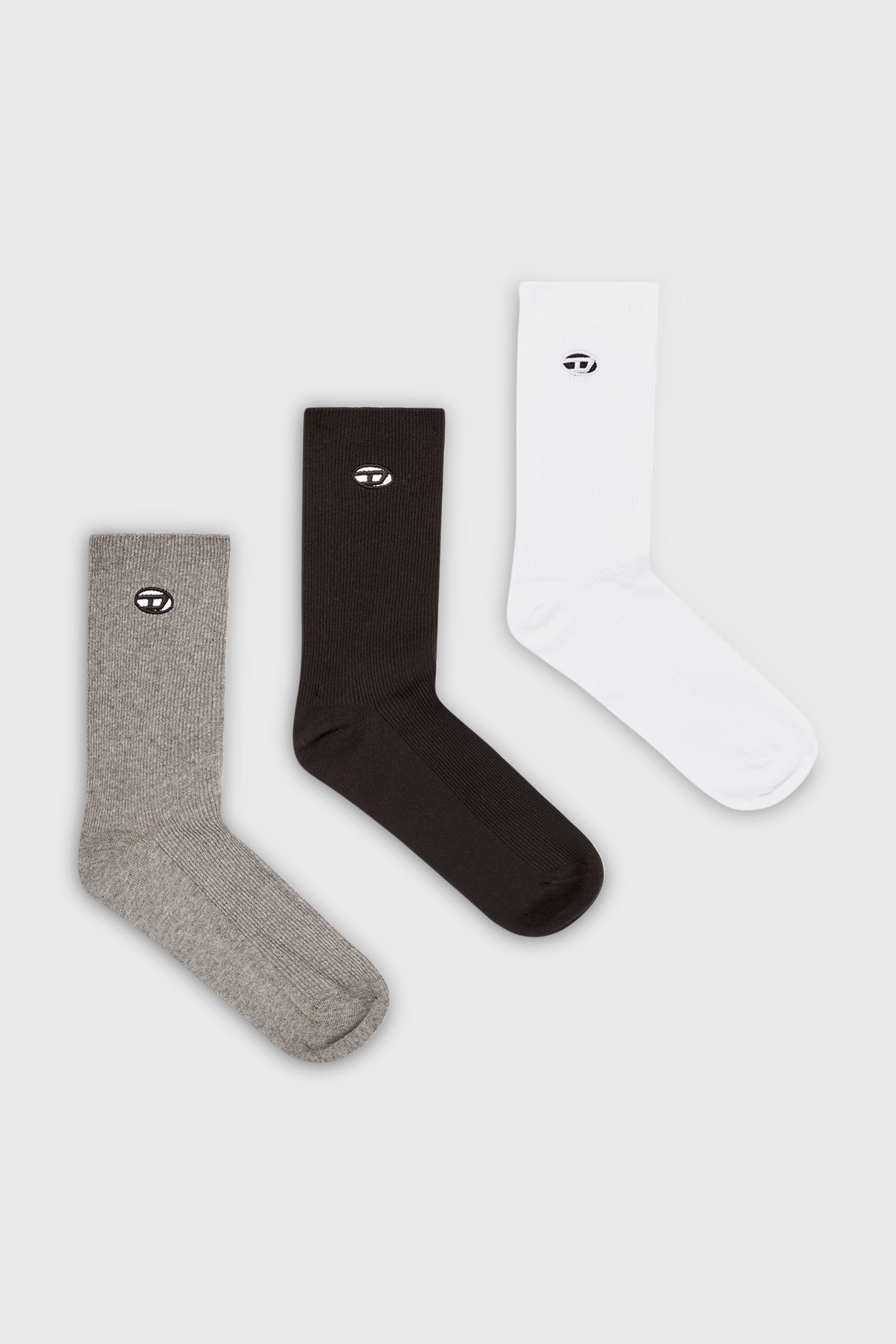Diesel - SKM-D-OVAL, Set da tre paia di calzini in cotone con ricamo Oval D Uomo in Multicolor - 1
