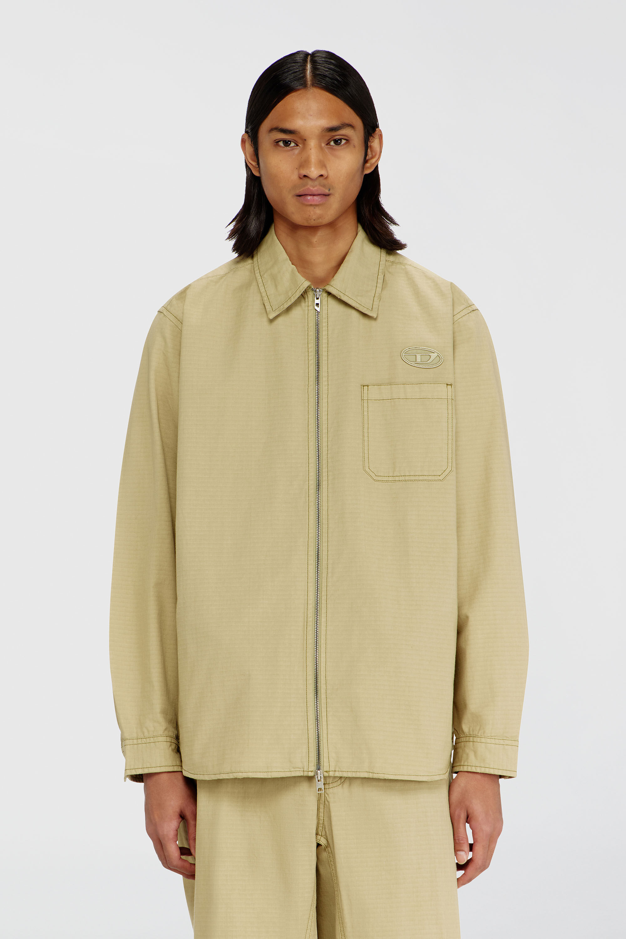 Diesel - S-ALIAS-ZIP, Camicia in ripstop con chiusura a zip Uomo in Beige - 3