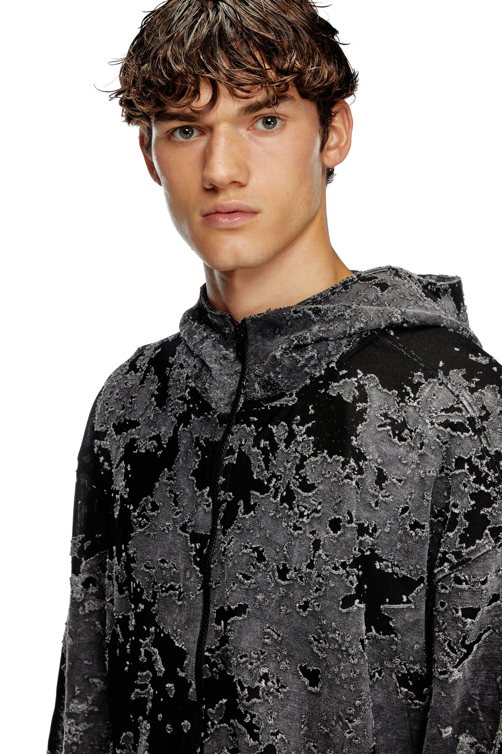 Diesel - S-IRTA, Hoodie con burnout camouflage Uomo in Nero - 5