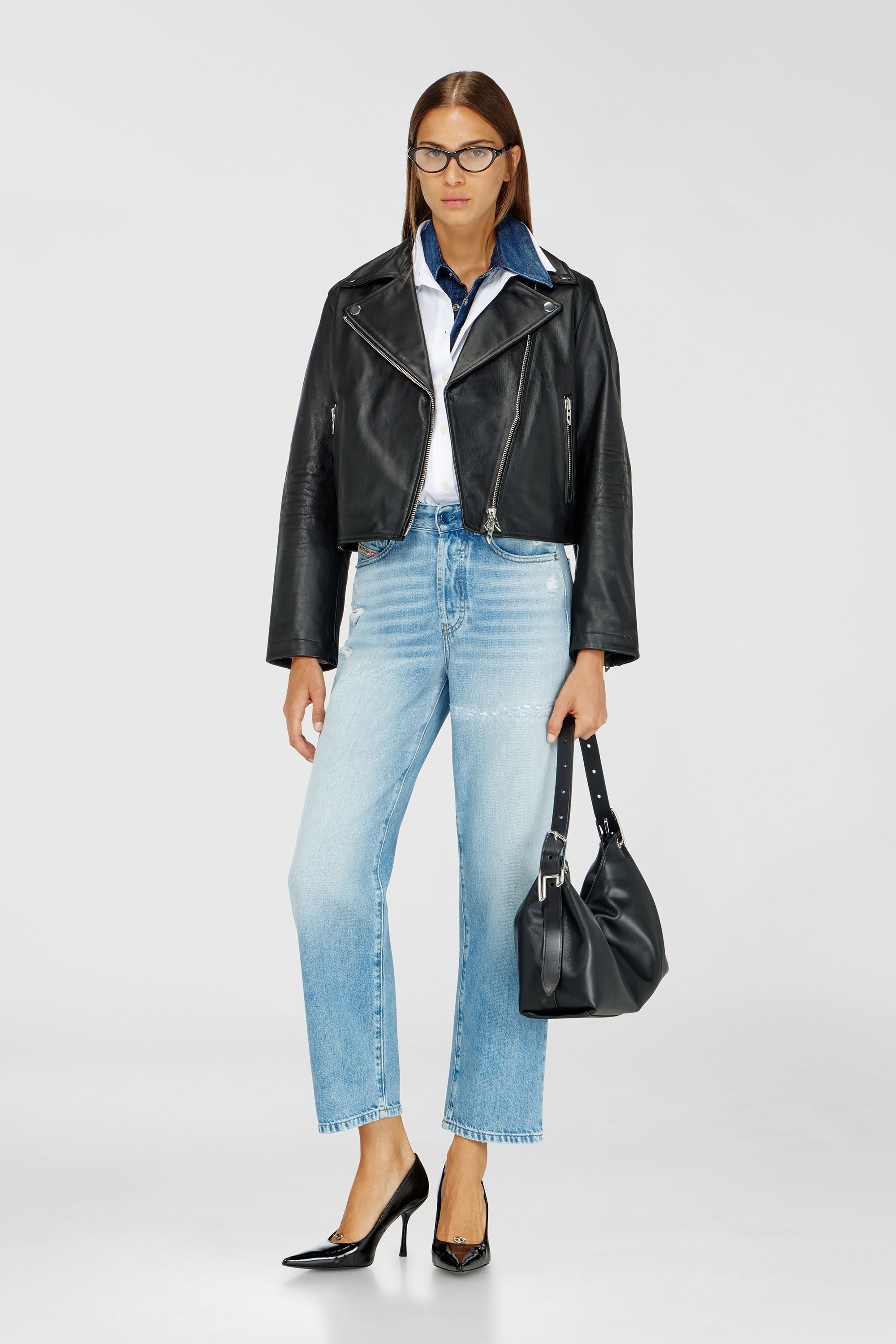 Diesel - L-UNATIC, Giacca biker in pelle cerata Donna in Nero - 1