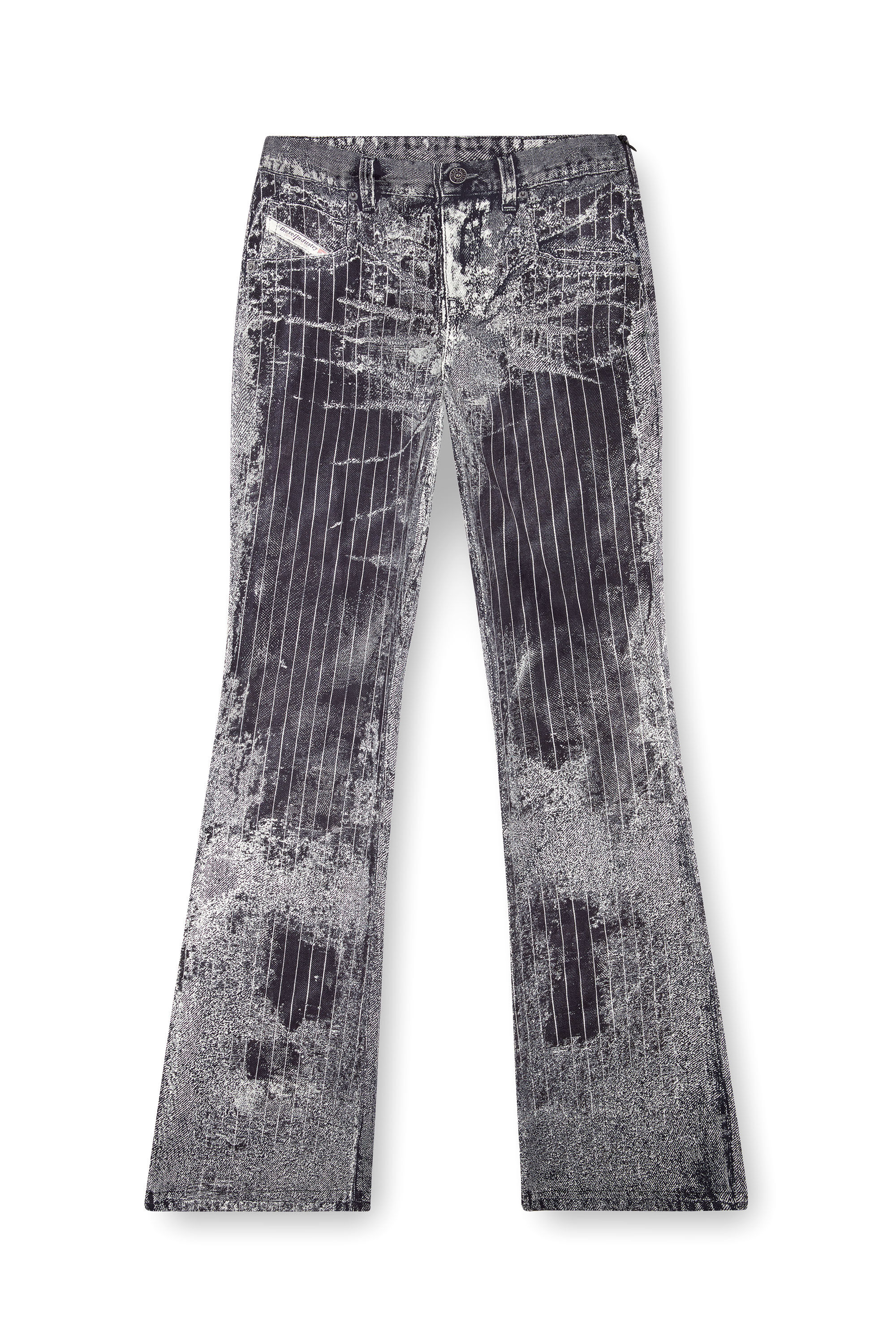 Pantaloni bootcut in raso stampa gessata Donna Nero Diesel