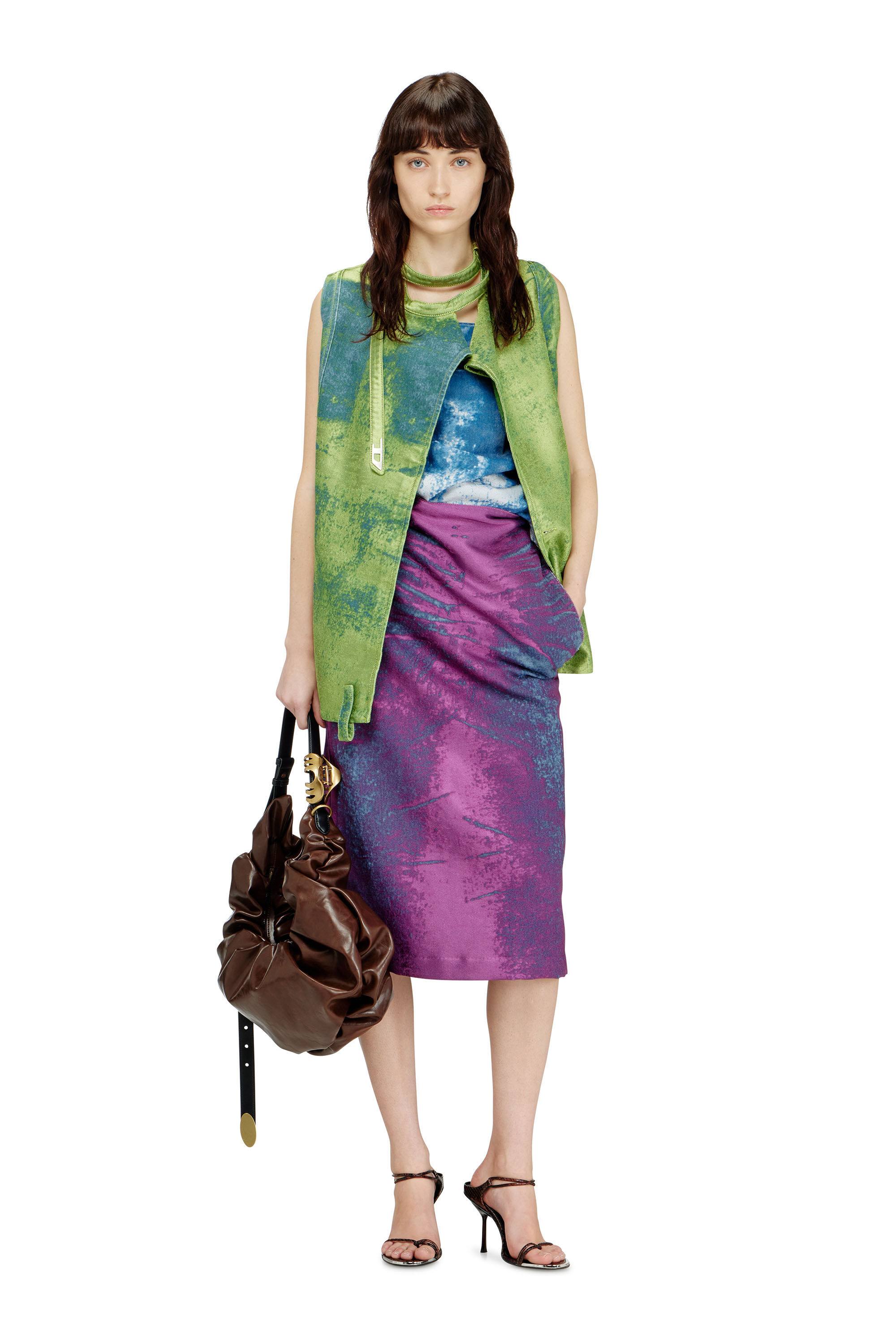 Diesel - DE-SIRA-FSI, Gonna midi in satin denim colorato Donna in Viola - 1