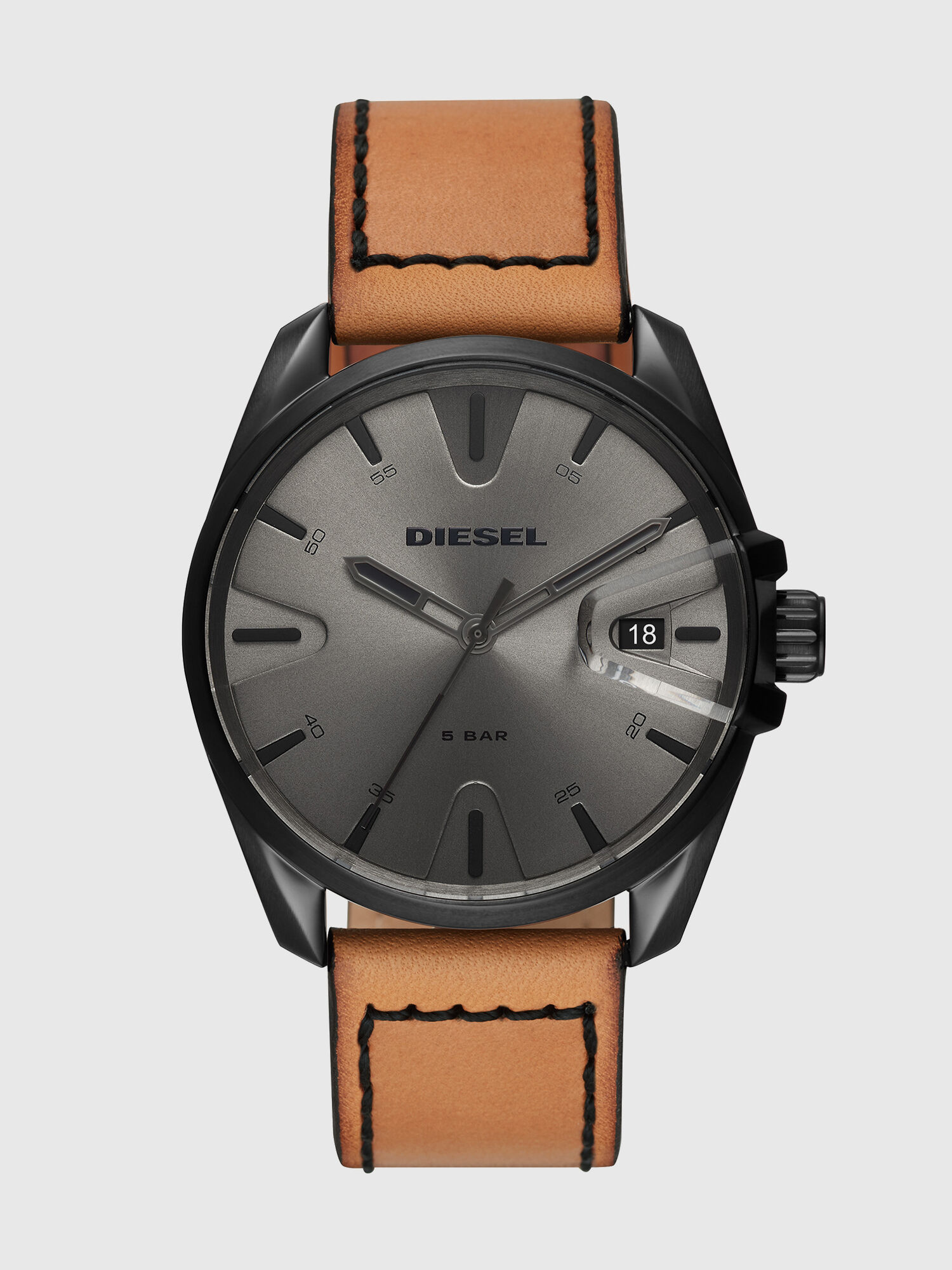 DZ1863 Man: Brown leather watch with gray dial, 44 mm | Diesel