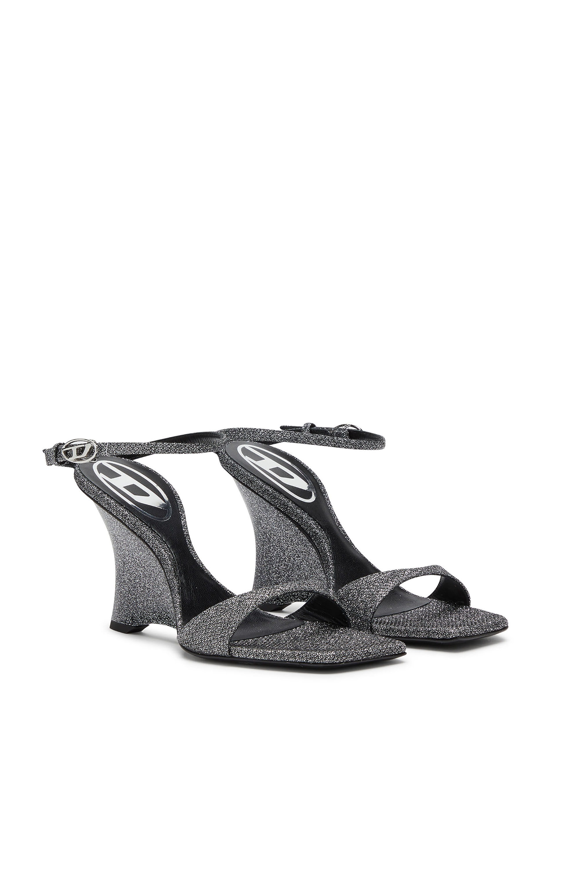 Diesel - D-AMBER SANDAL WEDGE, D-Amber-Wedge sandals in Lurex fabric Donna in Argento - 2