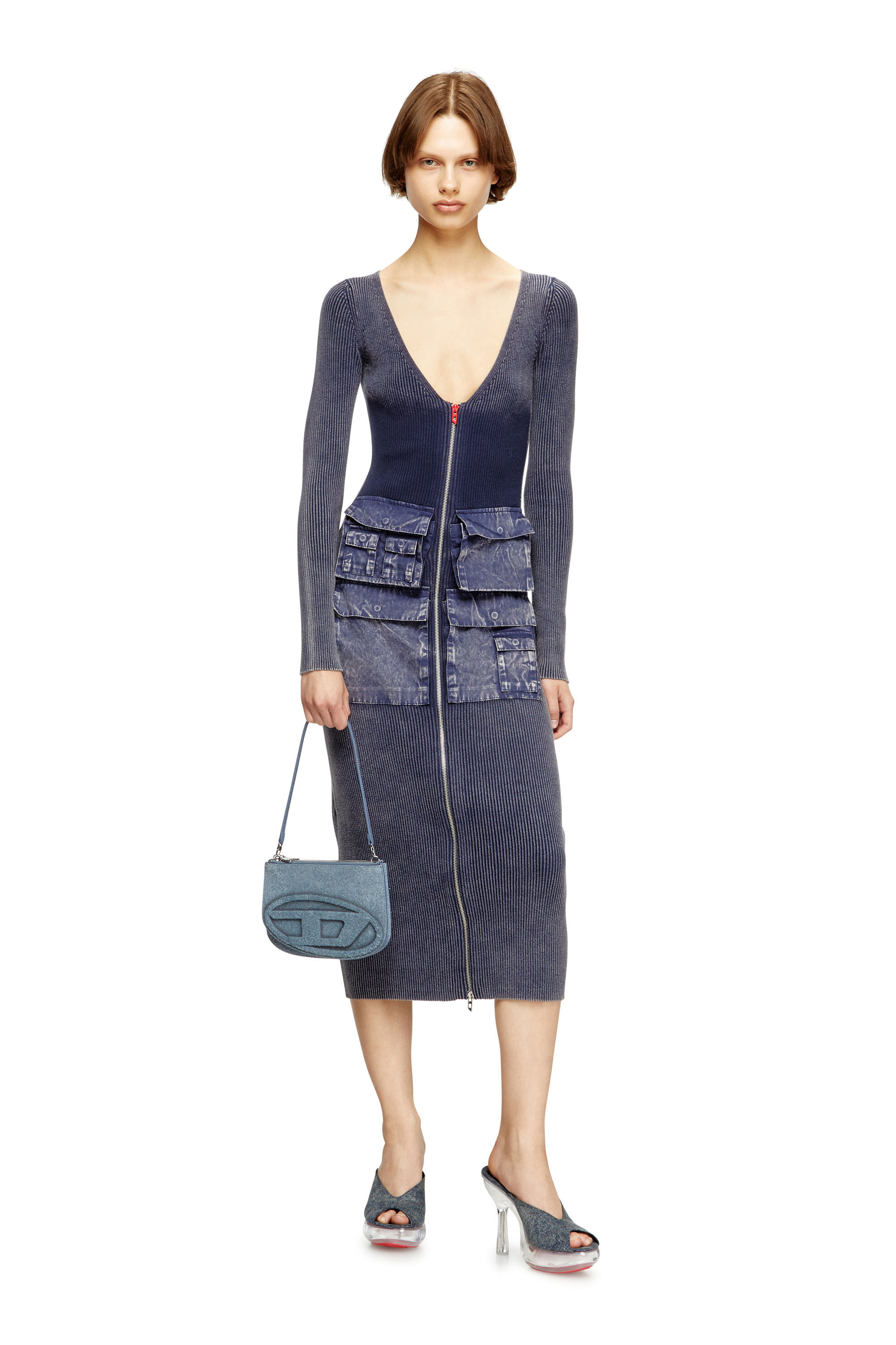 Diesel - M-MELTI-LS, Abito midi a costine effetto denim Donna in ToBeDefined - 1