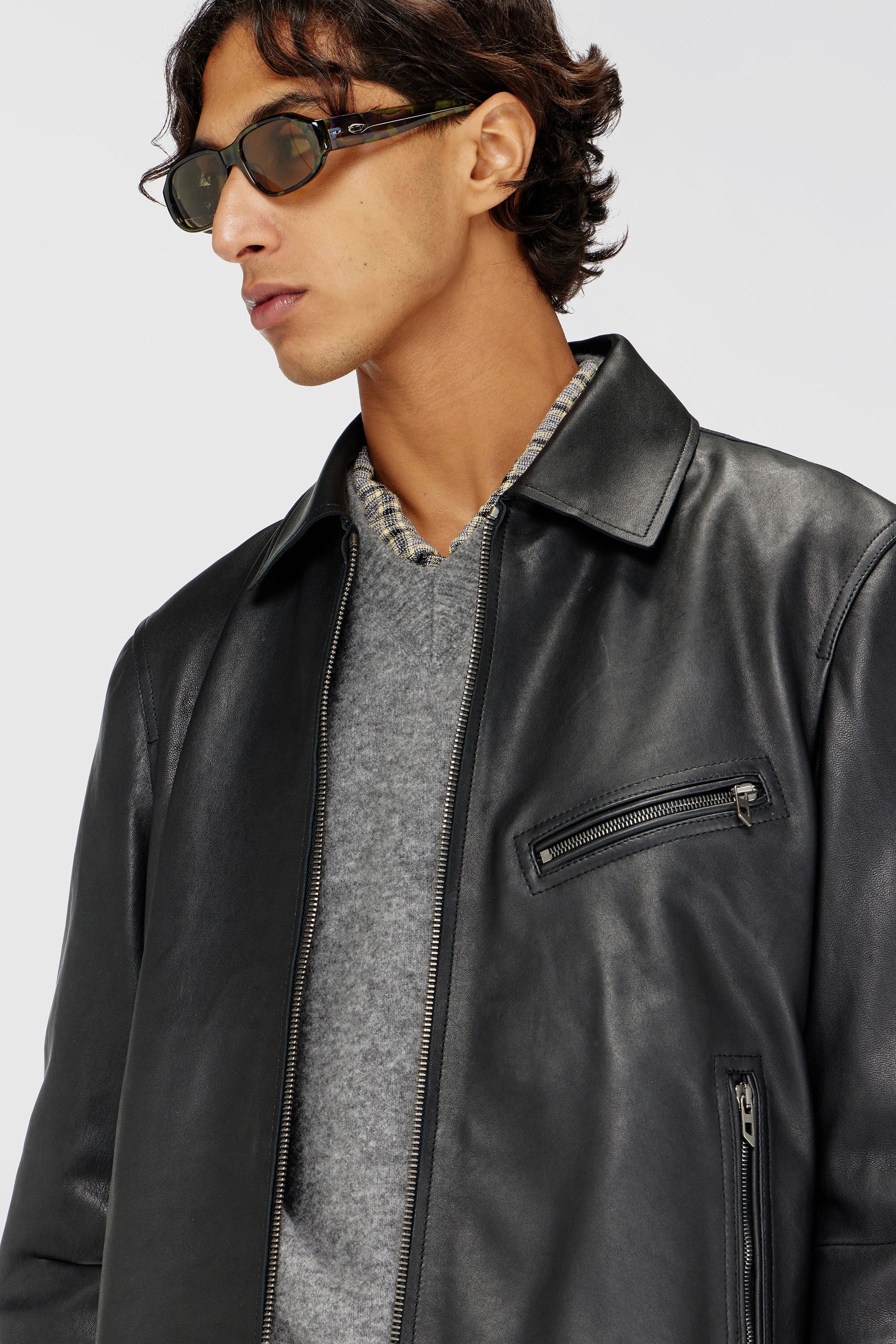 Diesel - L-KORN-A, Giacca in pelle con logo Oval D a rilievo Uomo in Nero - 5