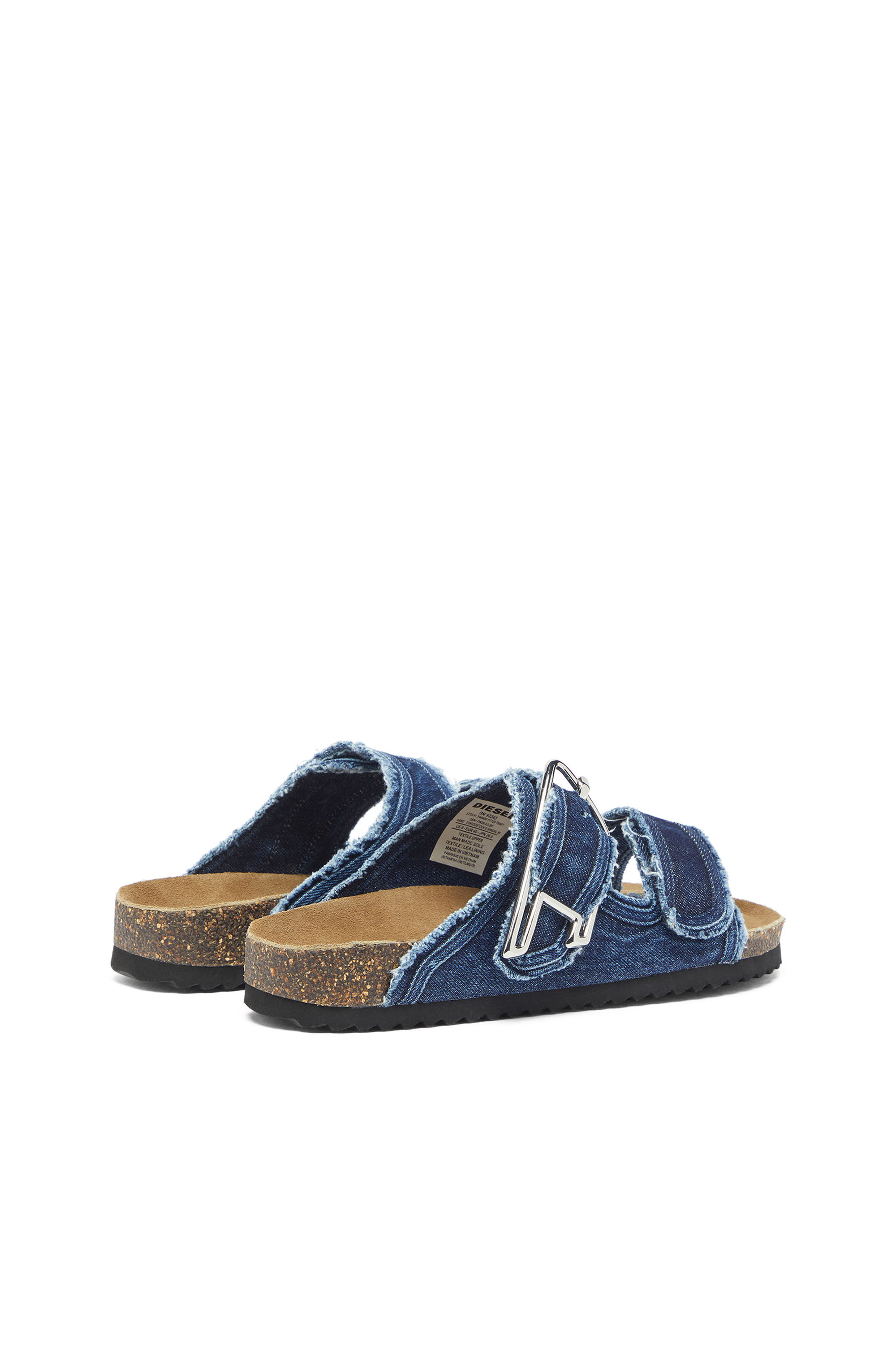 Diesel - D-WOODSTOCK D SANDAL W, D-Woodstock - Ciabatte con fasce in denim a taglio vivo Donna in Blu - 3