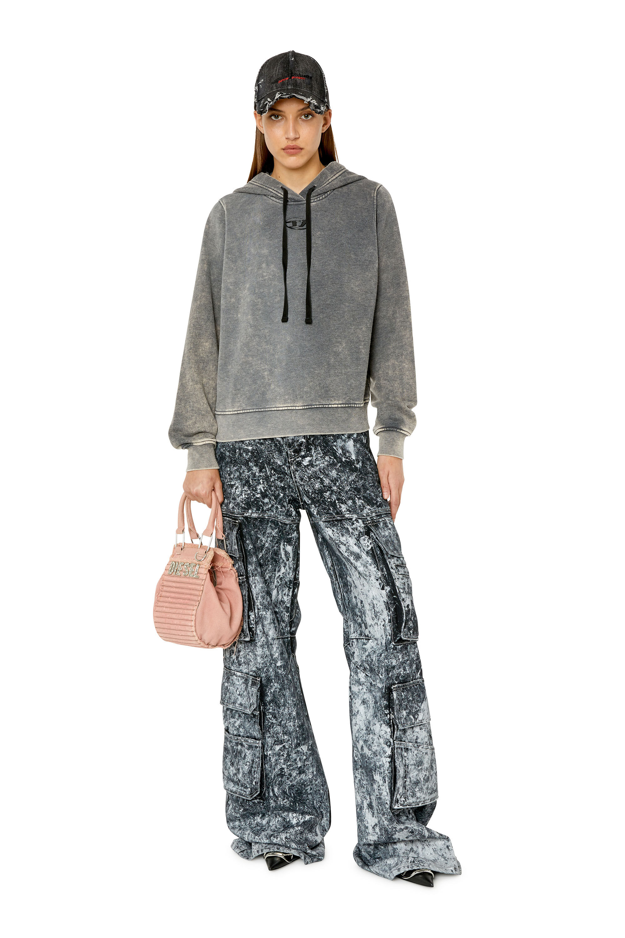 Diesel - F-REGGY-HOOD-G2, Felpa con cappuccio e logo stampato a iniezione Donna in Grigio - 1