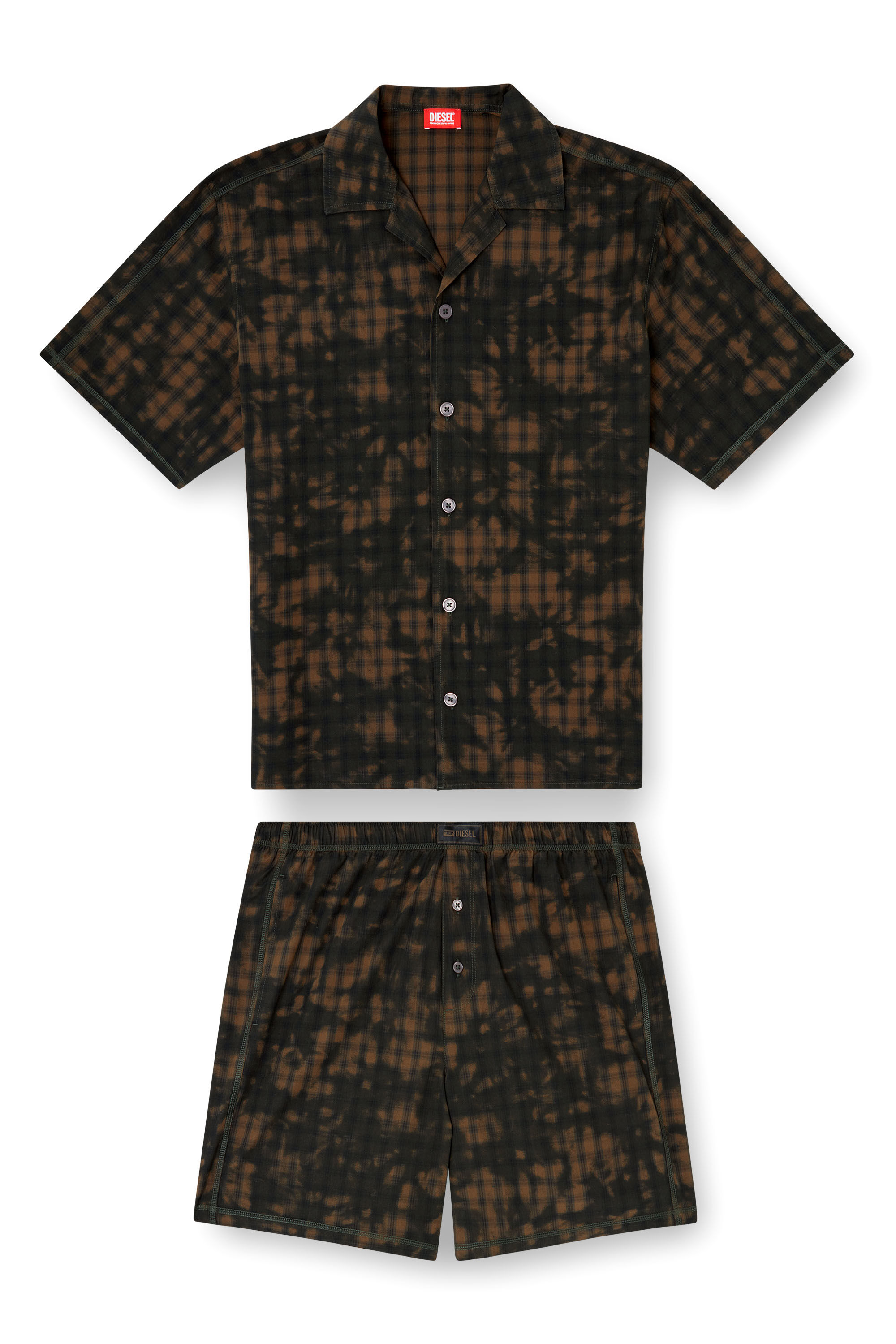 Diesel - SET-HORIEN-UTLT, Pigiama corto con in cotone check sfumato Uomo in Verde - 2