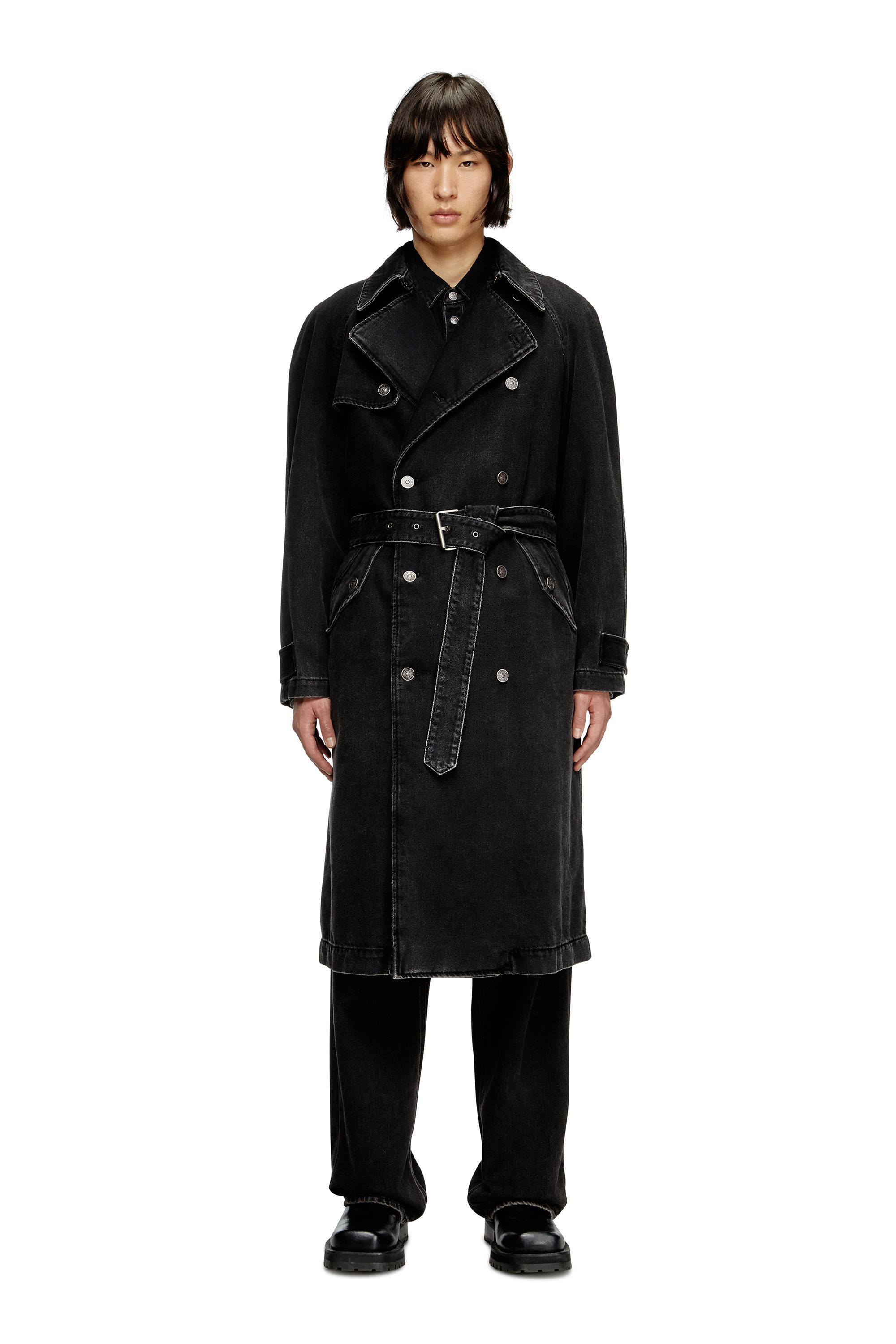Diesel - D-DELIRIOUS-D, Trench in denim lavaggio clean Uomo in Nero - 1