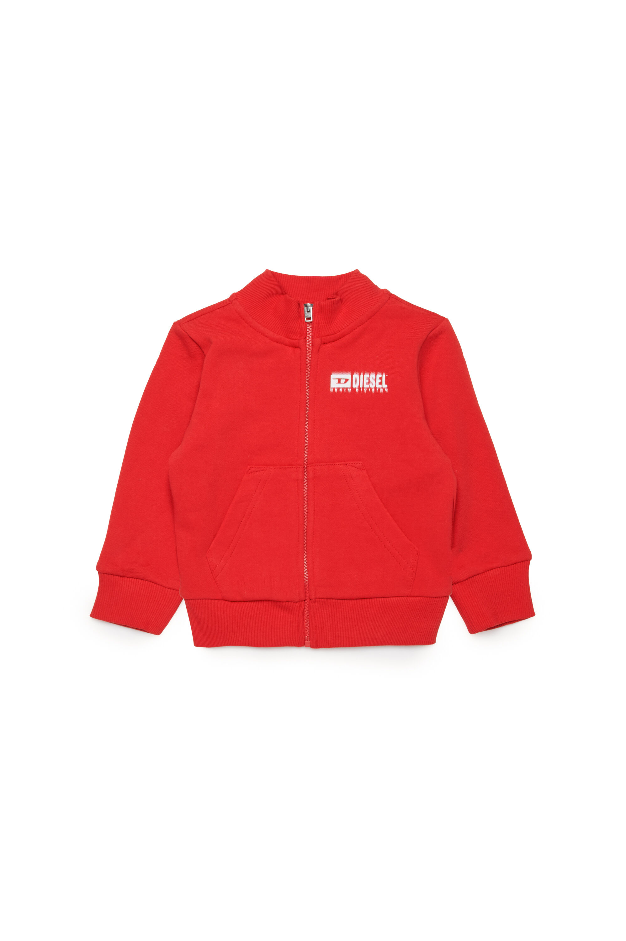 Diesel - SVOUGZIPALB, Felpa con zip e logo sbavato Unisex in Rosso - 1