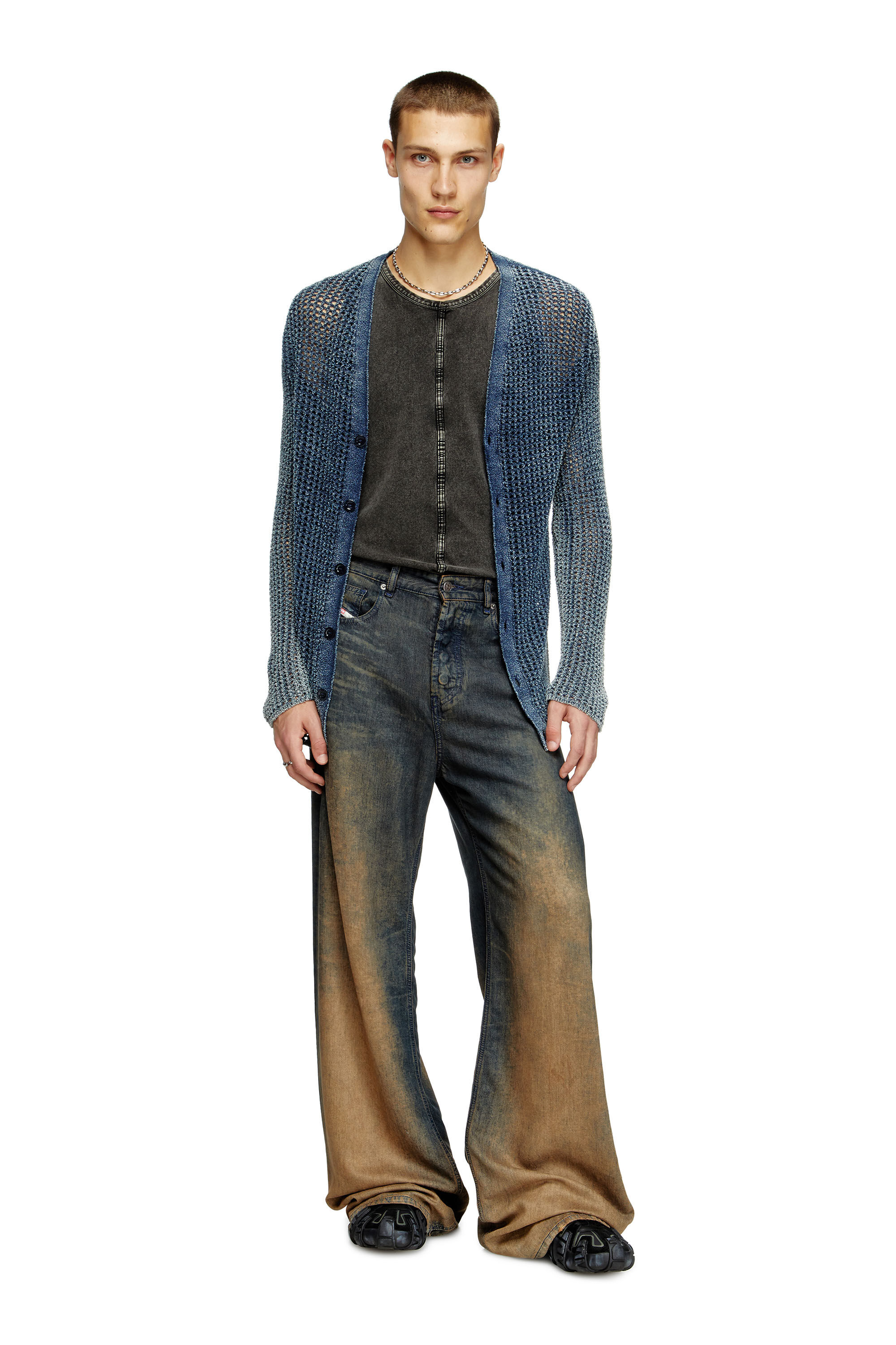 Diesel - K-REDRAM, Cardigan traforato in filato denim Uomo in Blu - 1