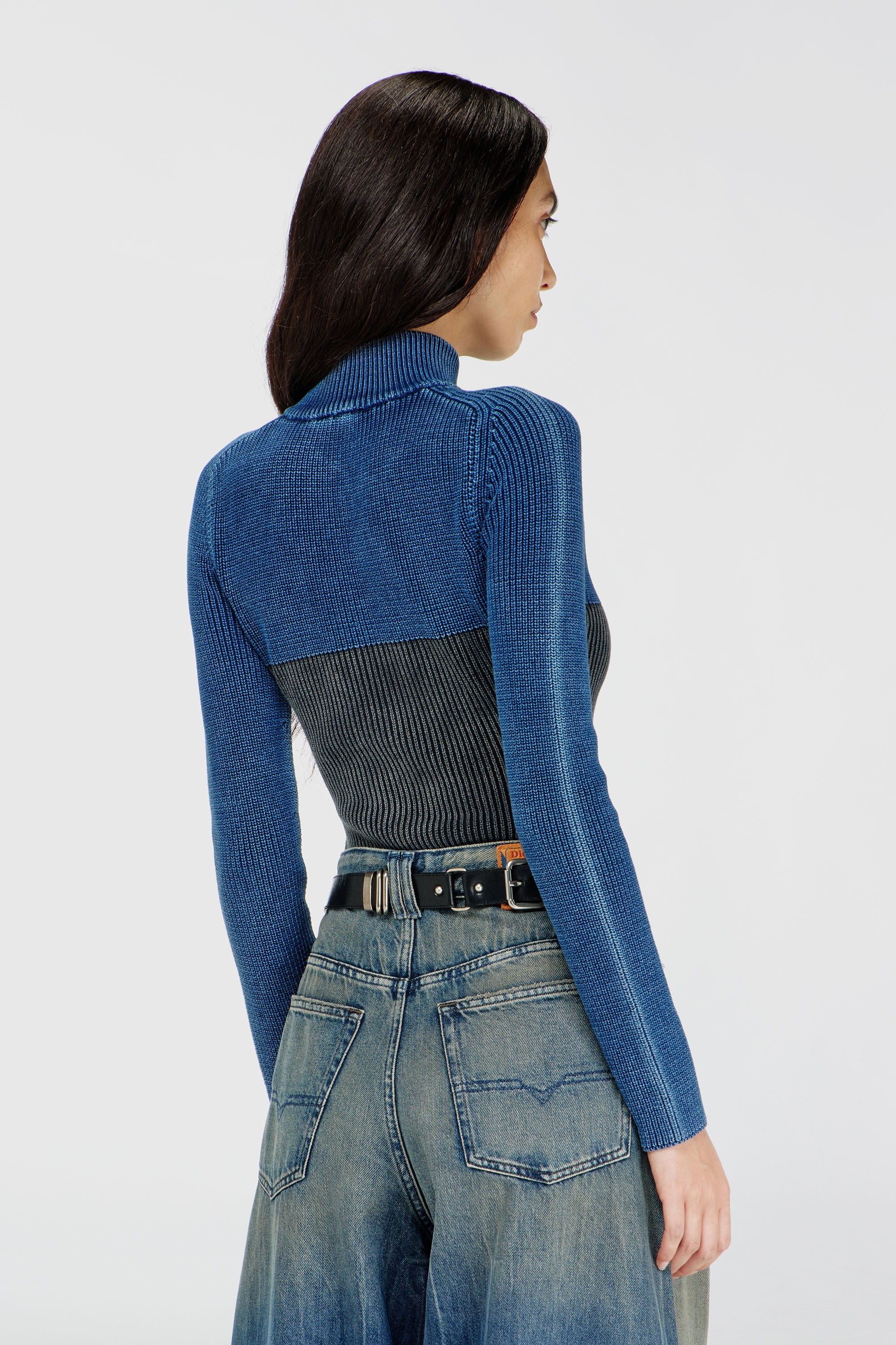 Diesel - M-HERMOSITA, Cardigan con zip effetto denim bicolore Donna in Multicolor - 3