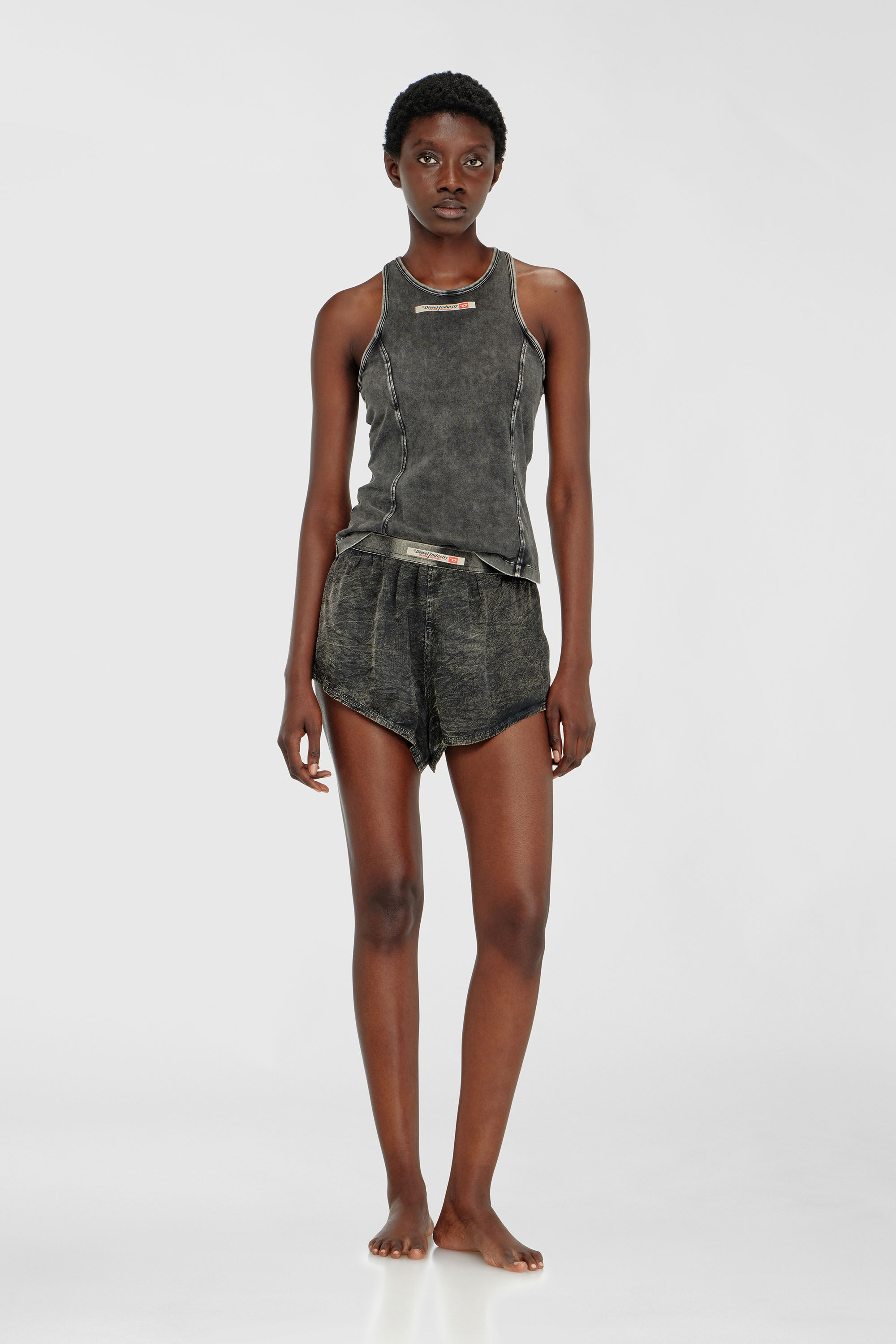 Diesel - IRENE-DNM, Canotta in cotone con effetto lavorato Donna in Grigio - 1