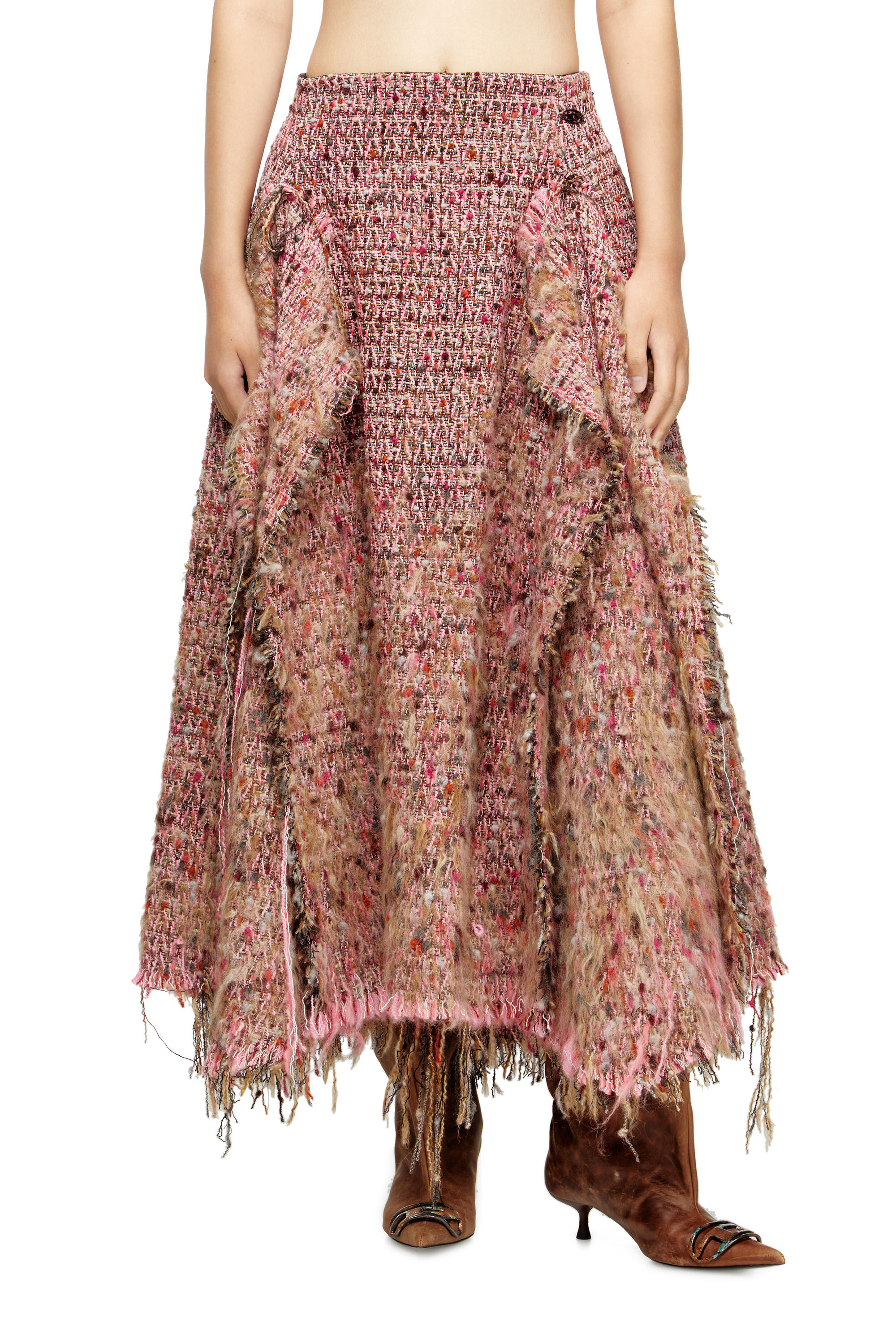 Diesel - O-RIELLA, Gonna in bouclé spazzolato con orlo frangiato Donna in Rosa - 3