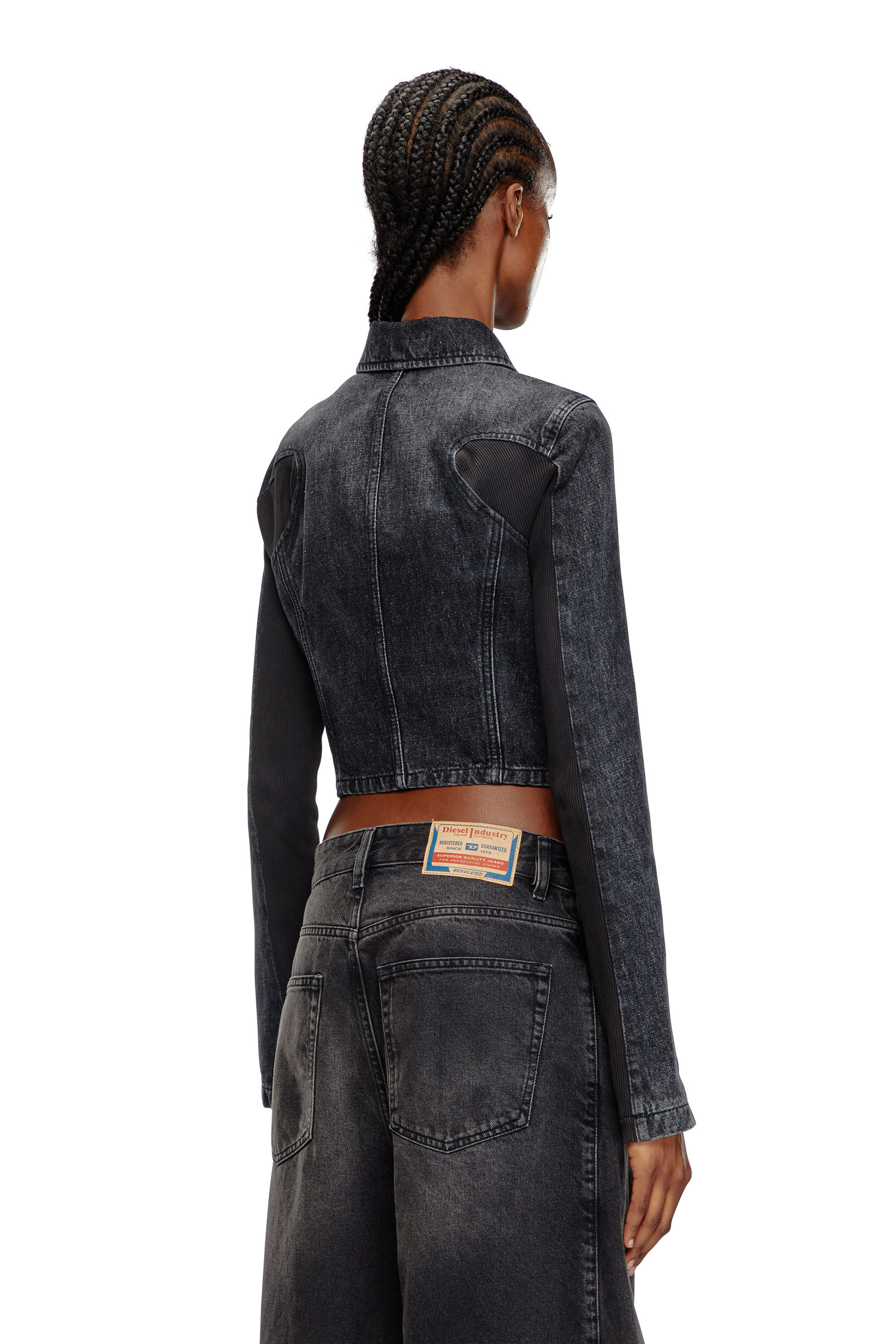 ５５％以上節約 Women's Short denim jacket with ribbed inserts | Black | Diesel ジャケット・アウター