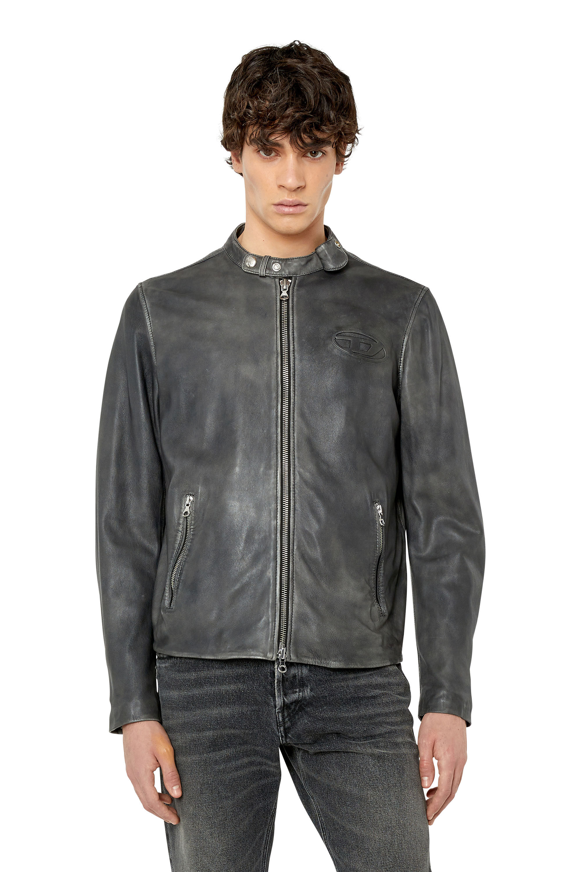 L METAL TREAT Uomo Giacca biker in pelle trattata Diesel