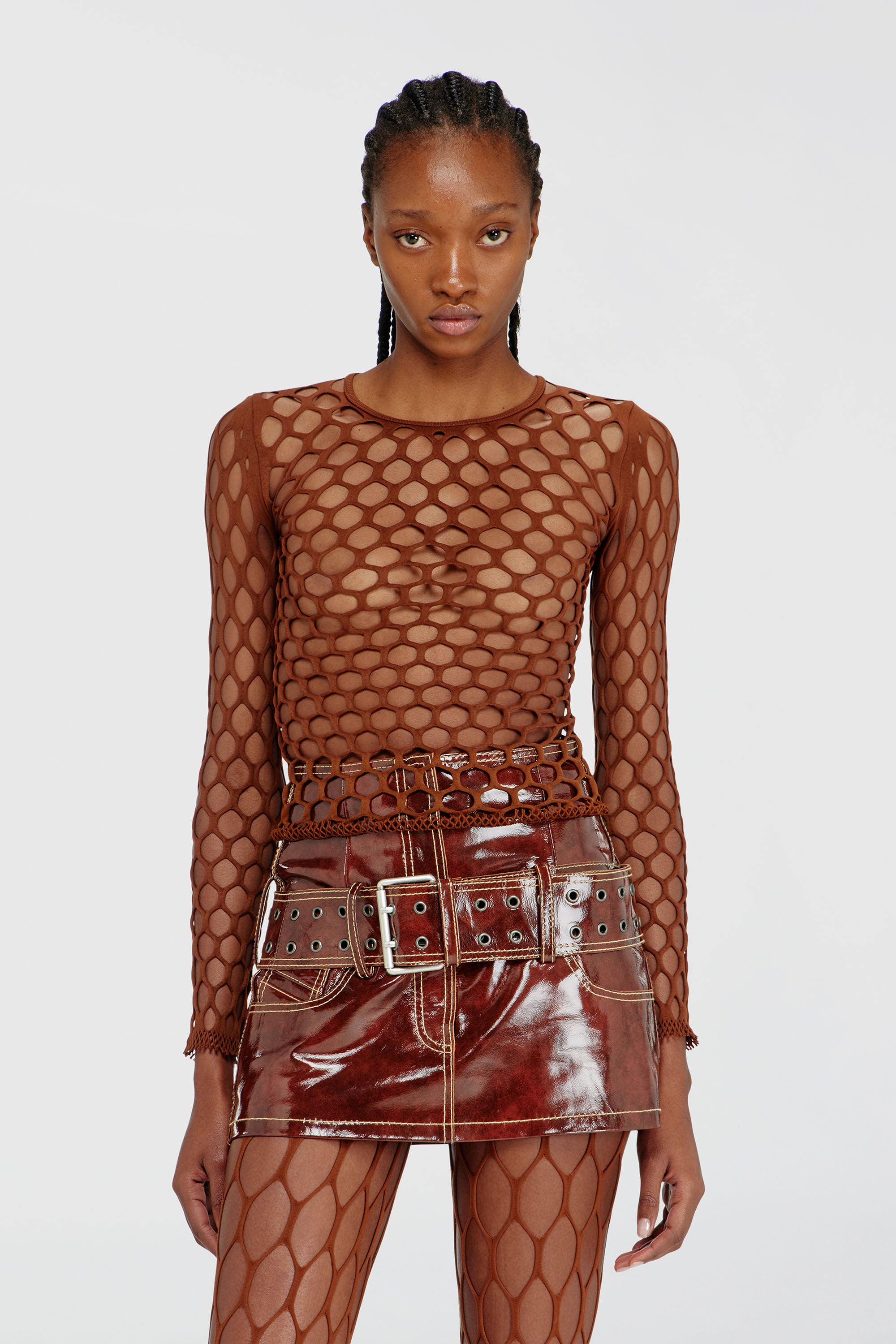 Diesel - M-ZANDA, Top in maglia stretch a rete Donna in Marrone - 3