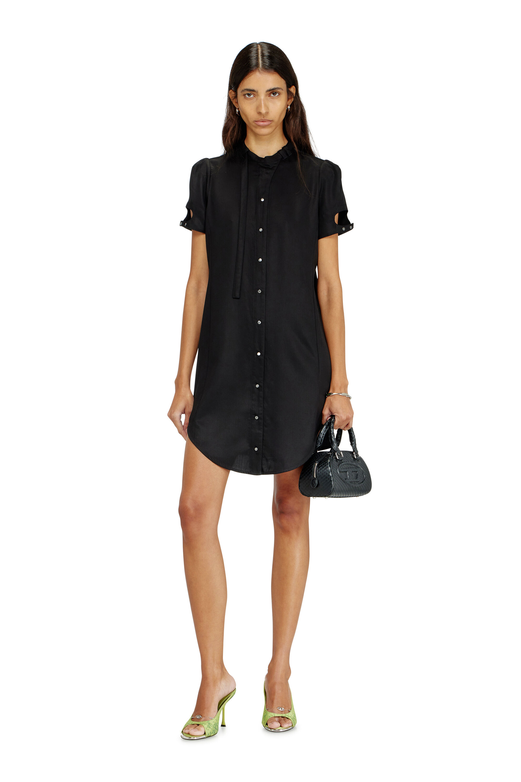 Diesel - 1DR DOME CROSSBODY, 1DR Dome-Borsa bowling mini in pelle effetto snake Donna in Nero - 1