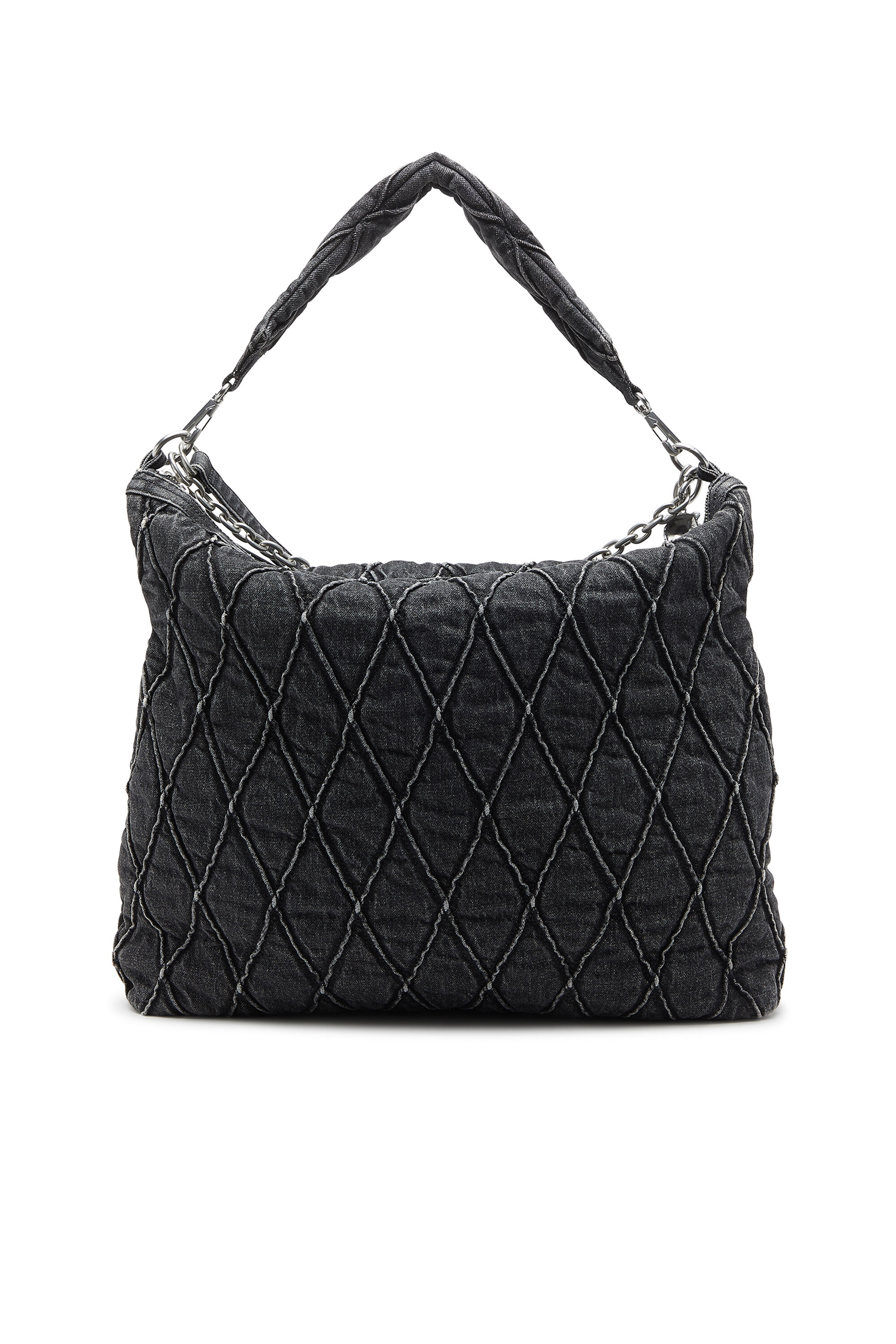 Diesel - HOSHI CHARM-D HOBO, Borsa hobo in denim trapuntato con charm Donna in Nero - 3