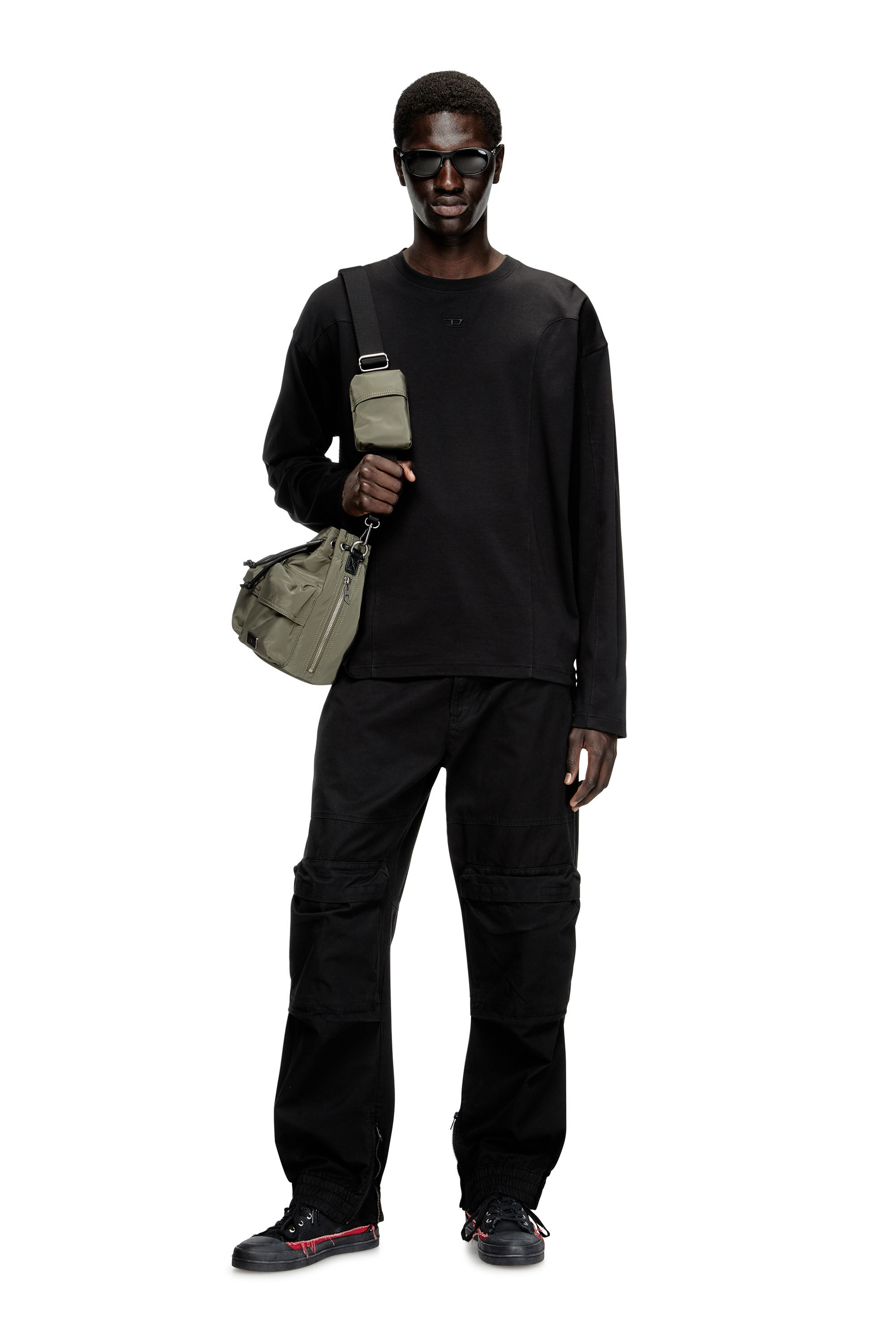 Diesel - T-BOXT-LS-INT, T-shirt a manica lunga con pannelli Uomo in Nero - 1