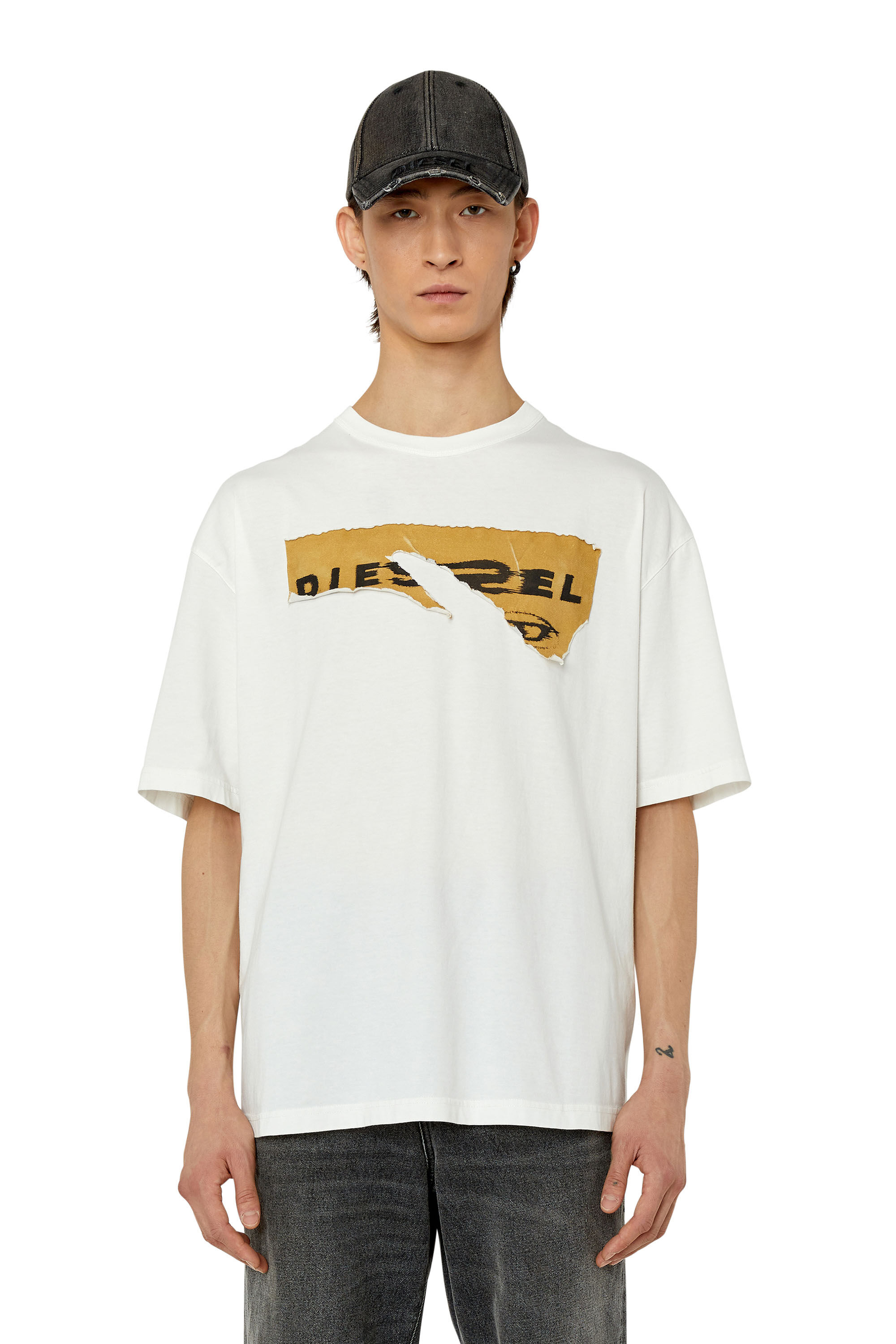 Diesel - T-WASH-POFF, T-shirt con patch peel-off Uomo in Bianco - 2