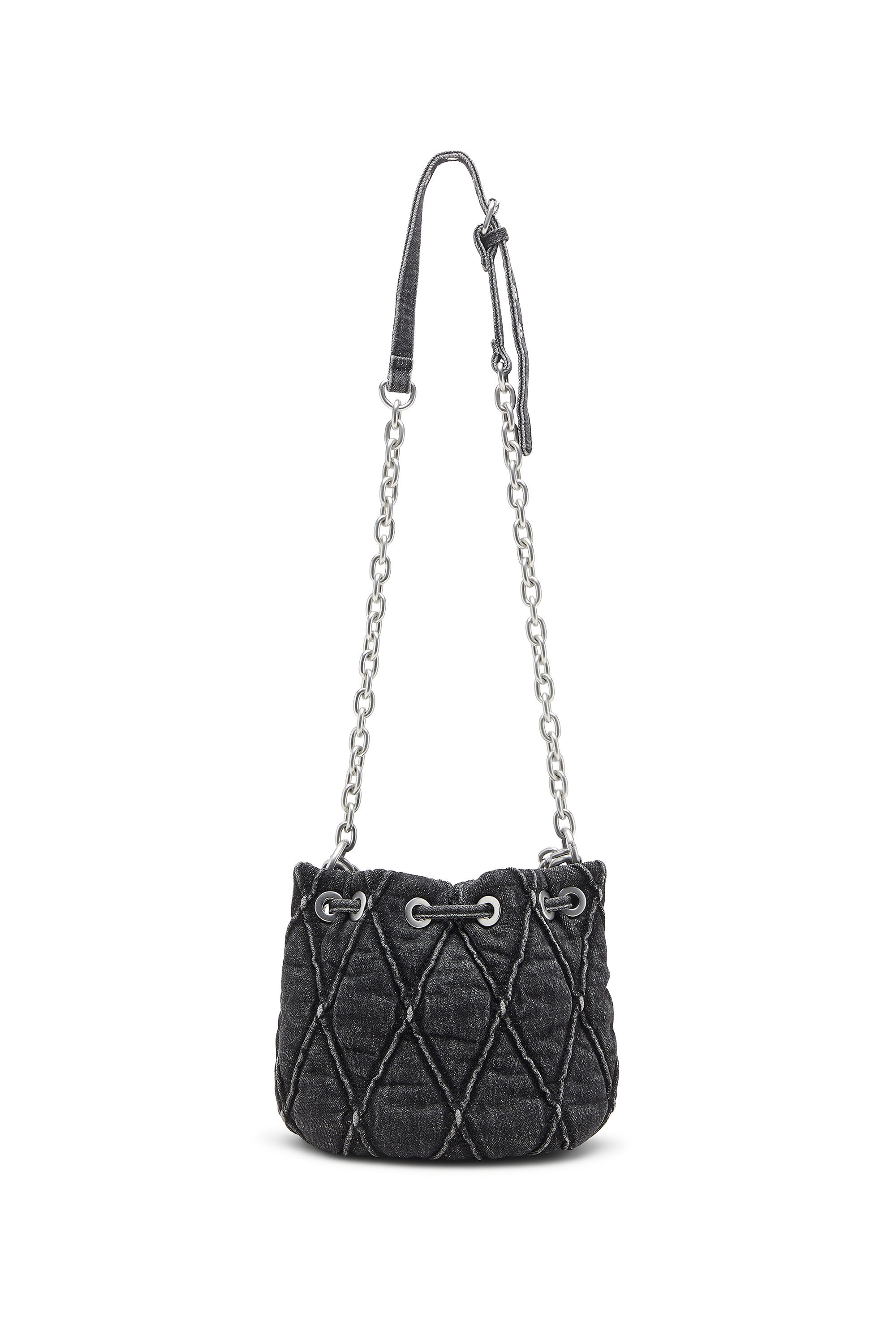 Diesel - HOSHI CHARM-D BUCKET S, Borsa bucket in denim trapuntato con charm Donna in Nero - 3