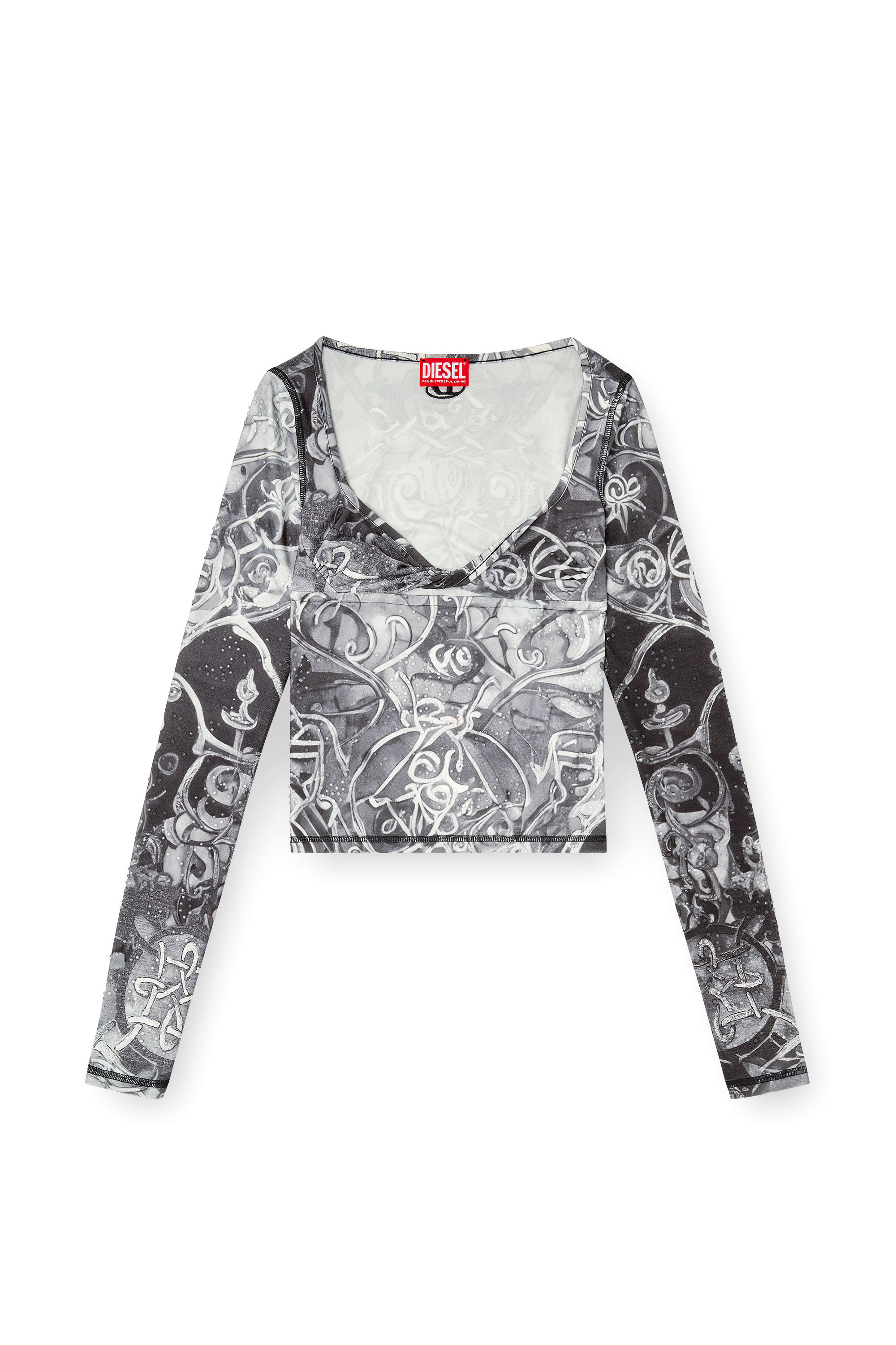 Diesel - T-ANTICA-LS, Top stampato con cristalli Donna in Grigio - 2