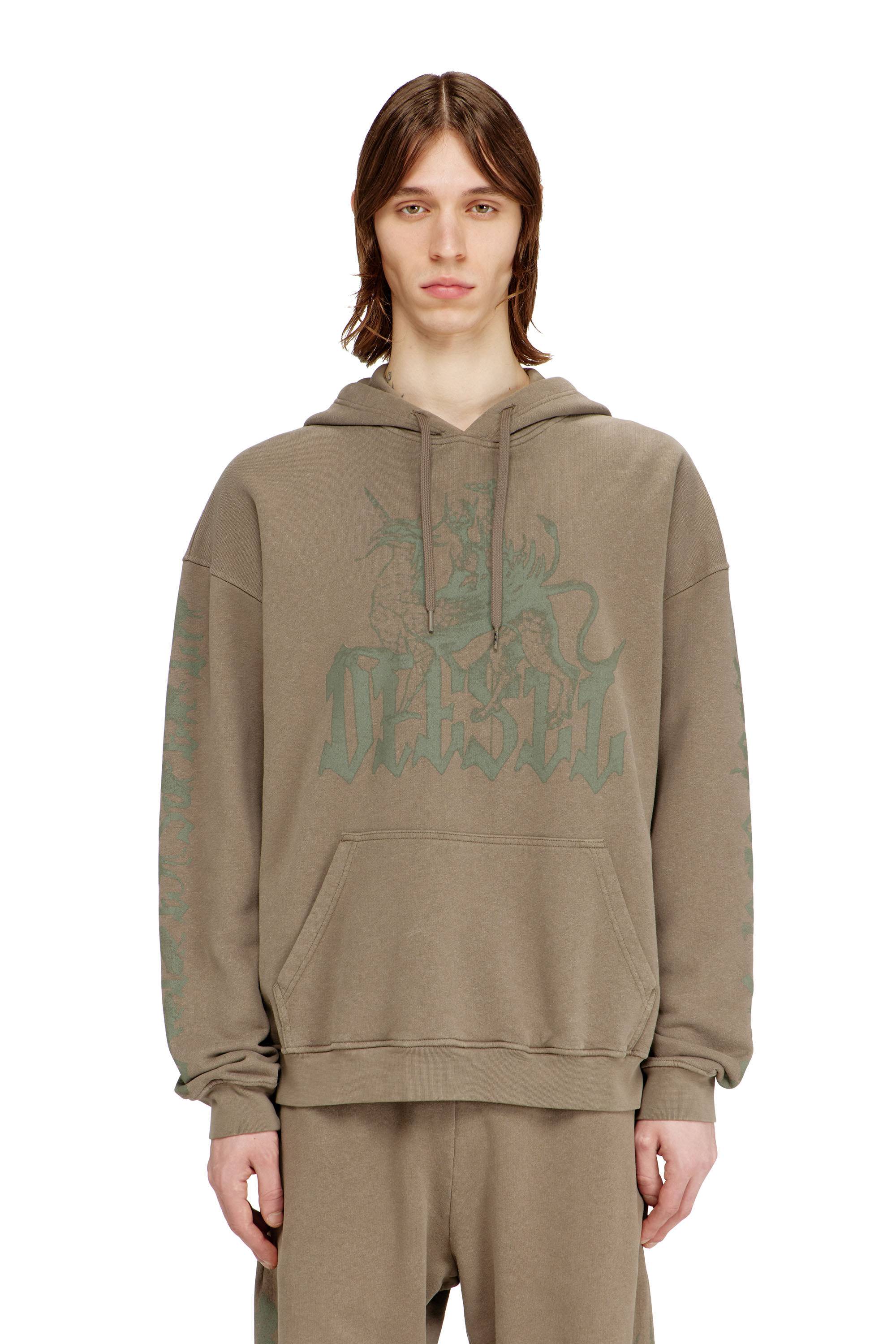 Diesel - S-GRIFFON, Hoodie trattato con stampa grifone Uomo in ToBeDefined - 3