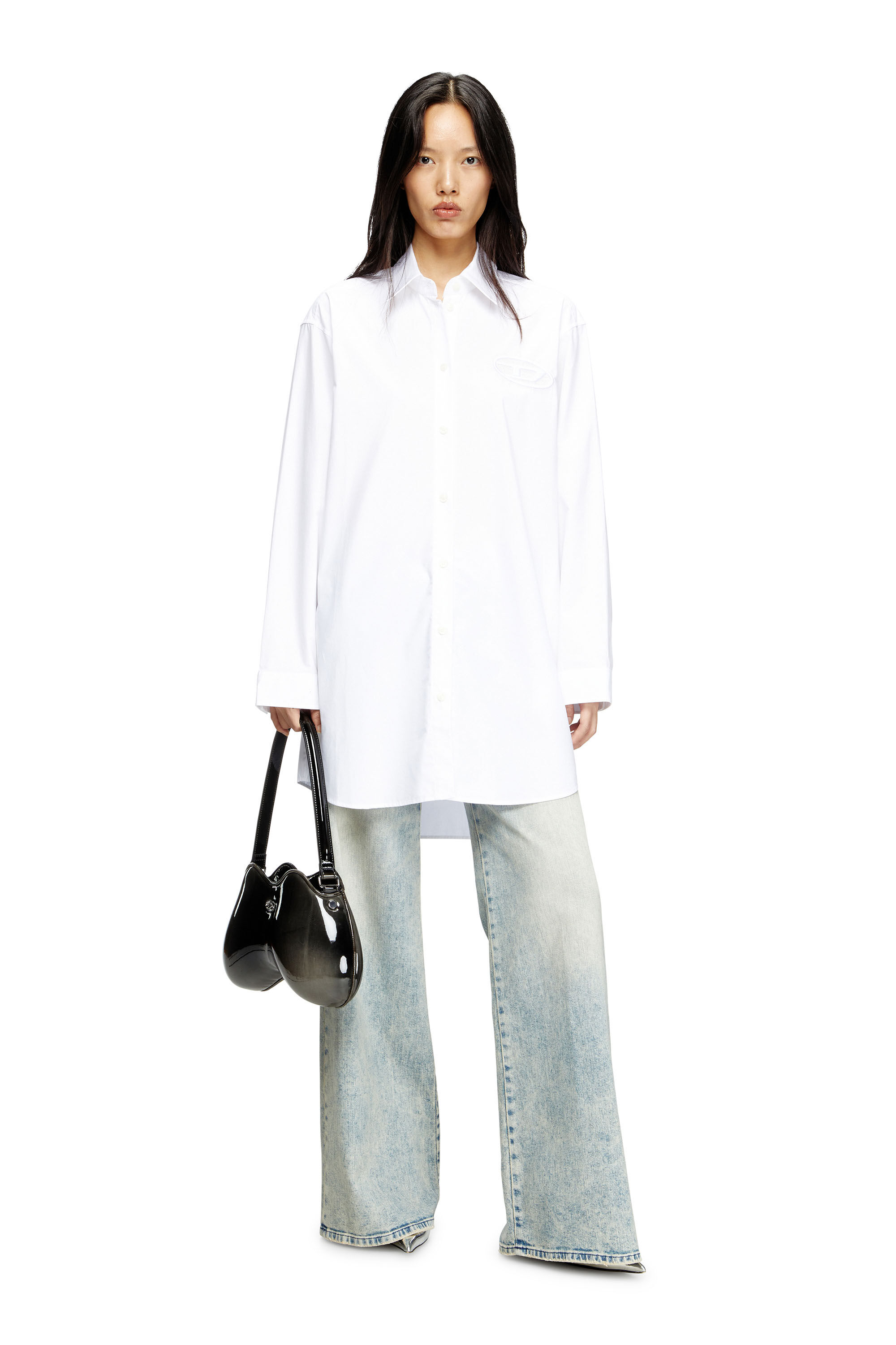 Diesel - D-DALIS, Abito a camicia con logo ricamato Donna in Bianco - 1