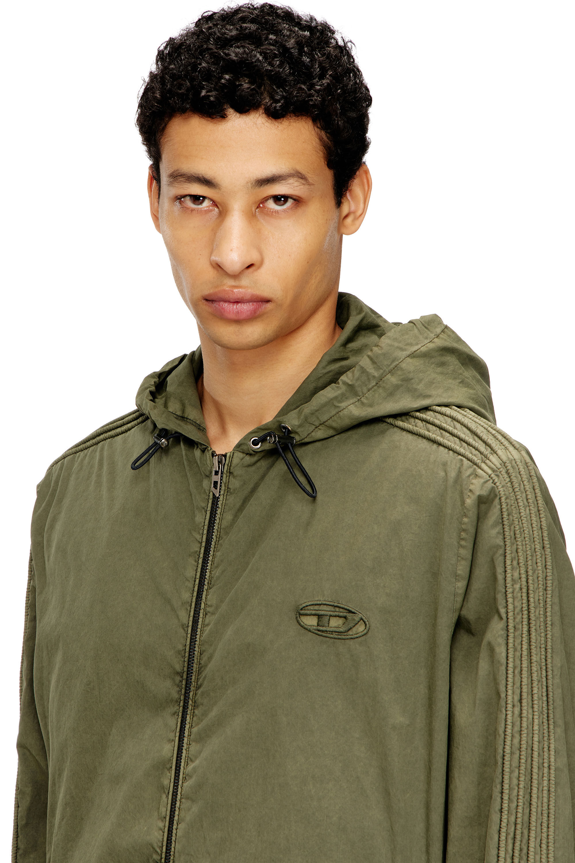 Diesel - J-STITCH, Giacca con cappuccio e zip in popeline di cotone Uomo in Verde - 5